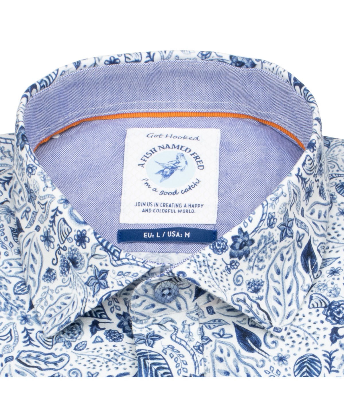 A Fish Named Fred Hemd - Modern Fit - Print - Floral - dunkelblau / weiß