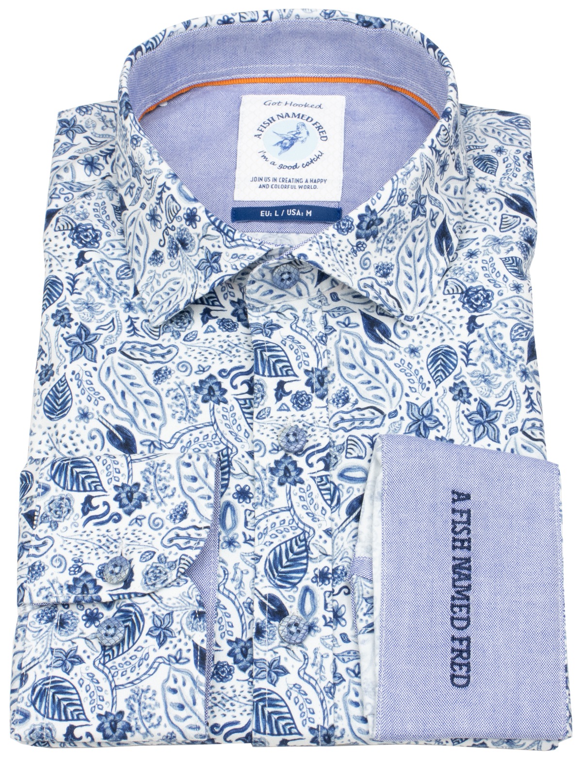 A Fish Named Fred Hemd - Modern Fit - Print - Floral - dunkelblau / weiß