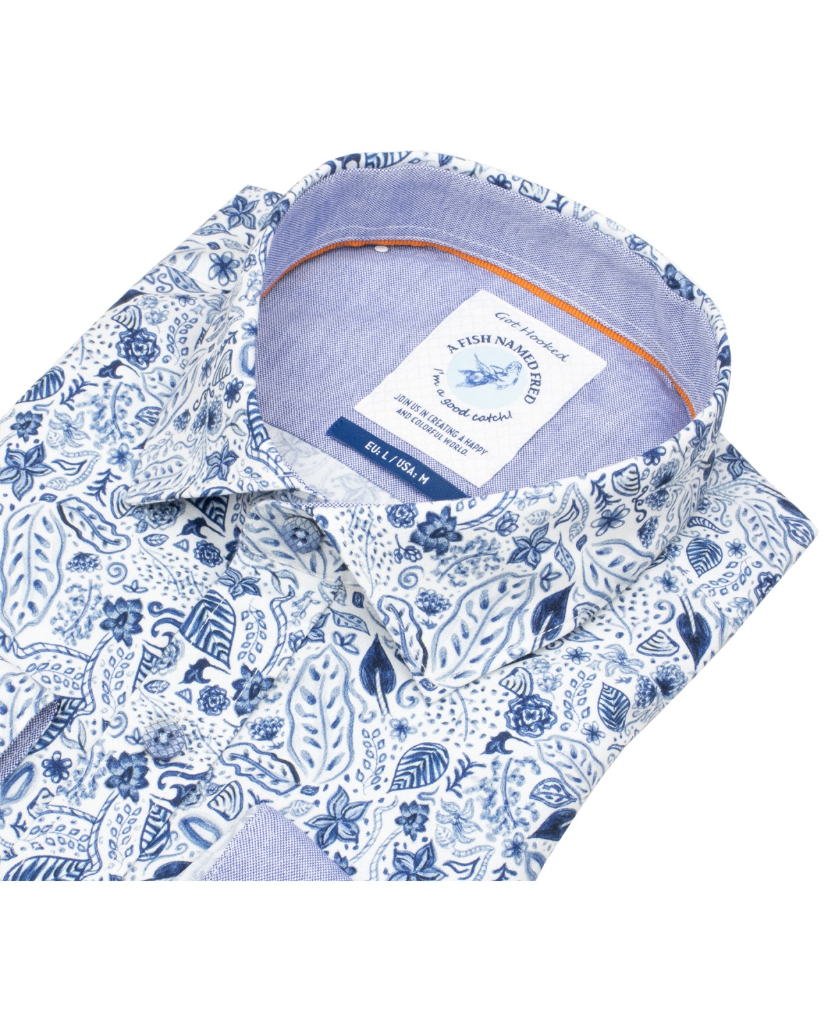 A Fish Named Fred Hemd - Modern Fit - Print - Floral - dunkelblau / weiß