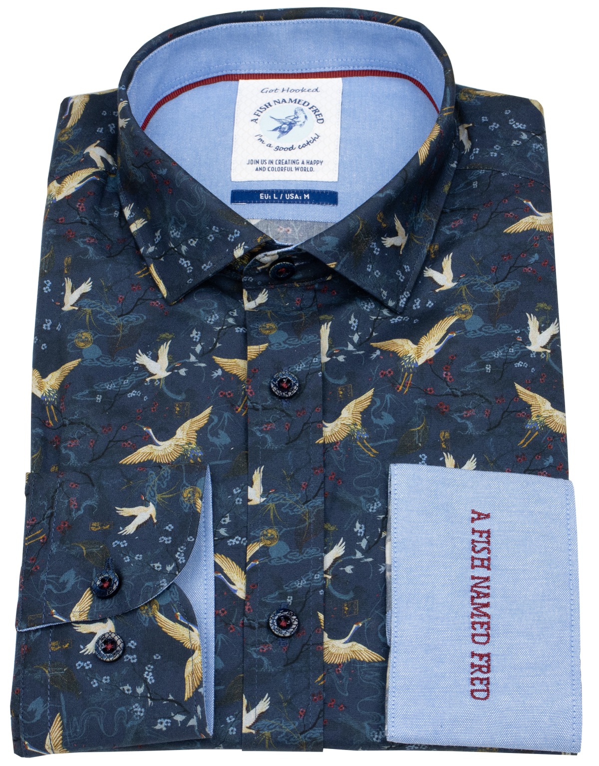 A Fish Named Fred Hemd - Modern Fit - Print - Kraniche - mehrfarbig