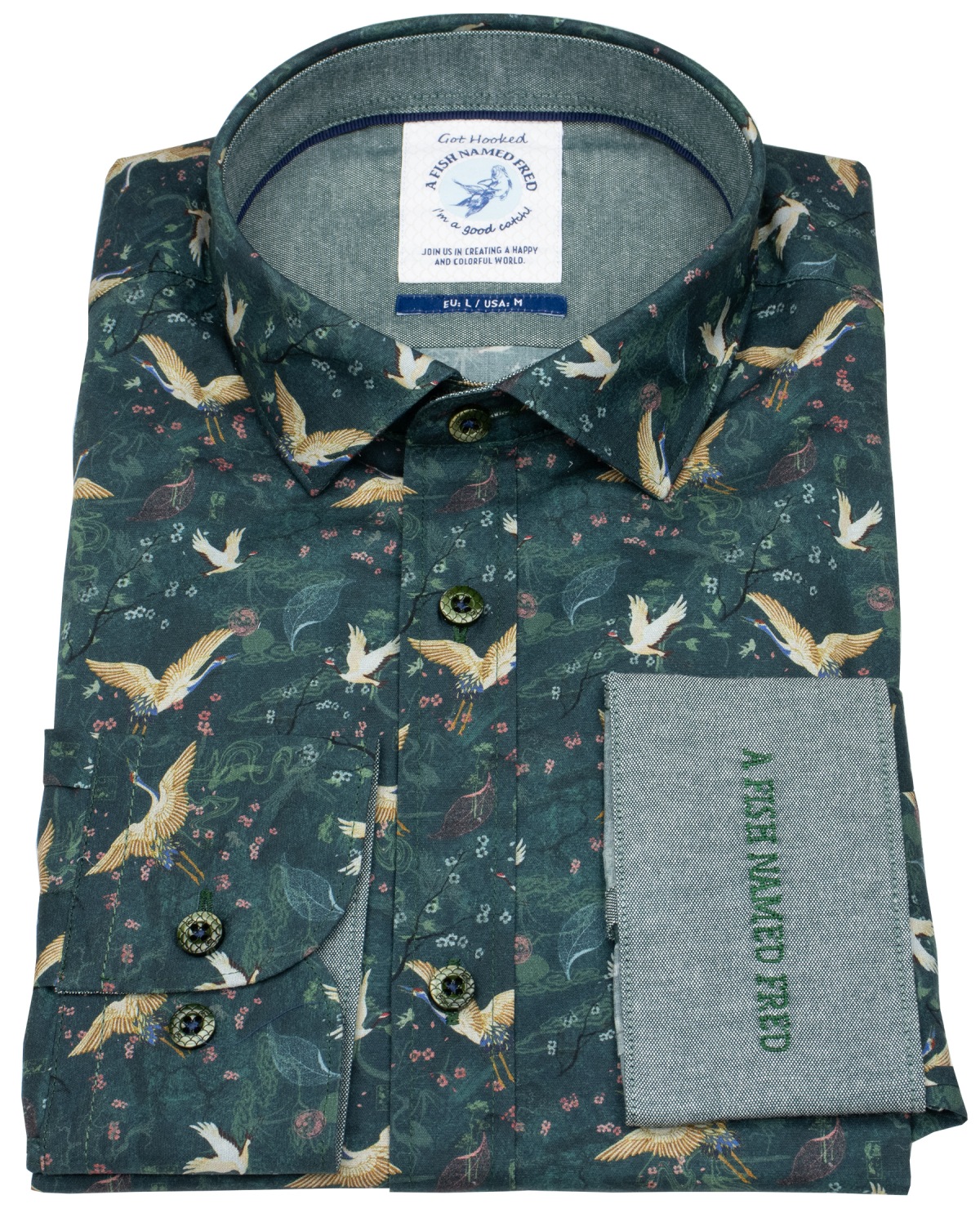 A Fish Named Fred Hemd - Modern Fit - Print - Kraniche - mehrfarbig