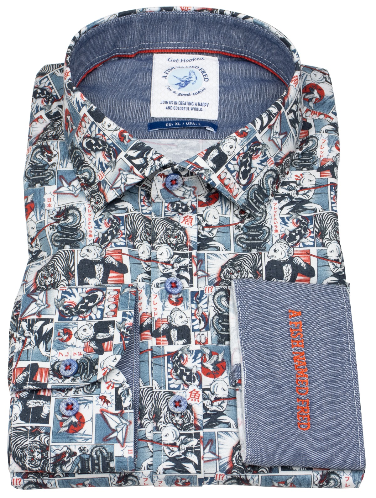 A Fish Named Fred Hemd - Modern Fit - Print - Manga - mehrfarbig