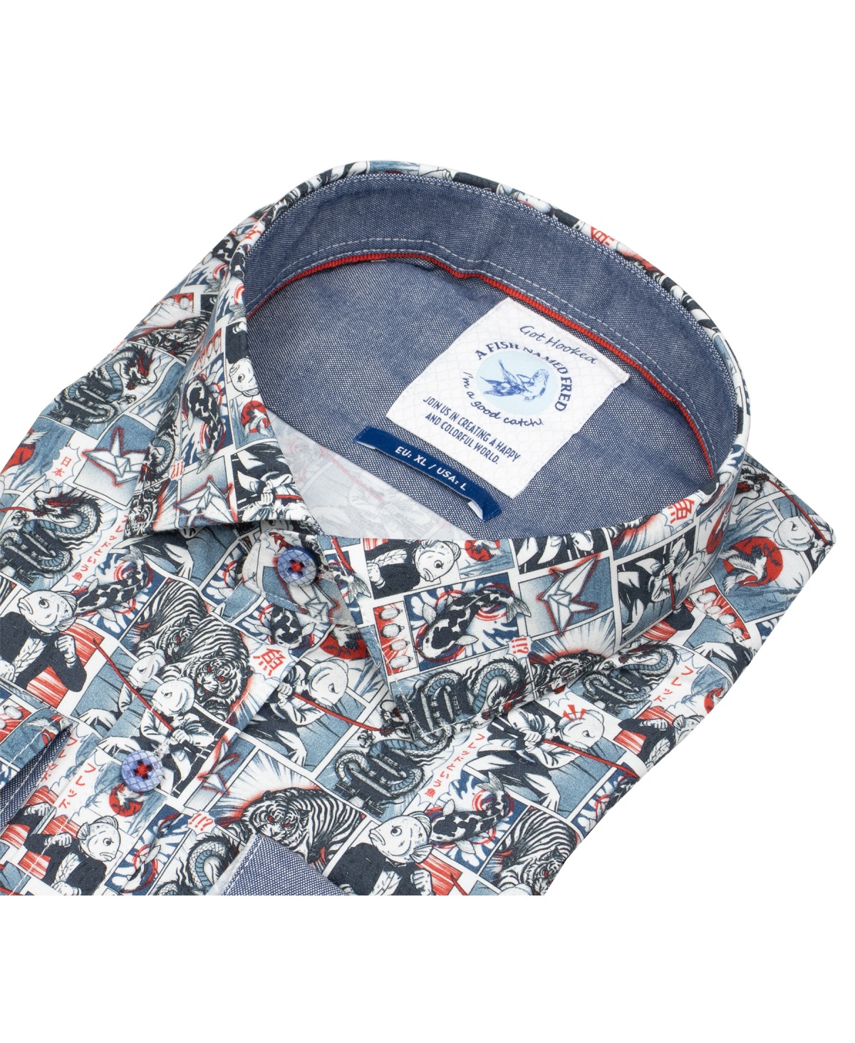 A Fish Named Fred Hemd - Modern Fit - Print - Manga - mehrfarbig