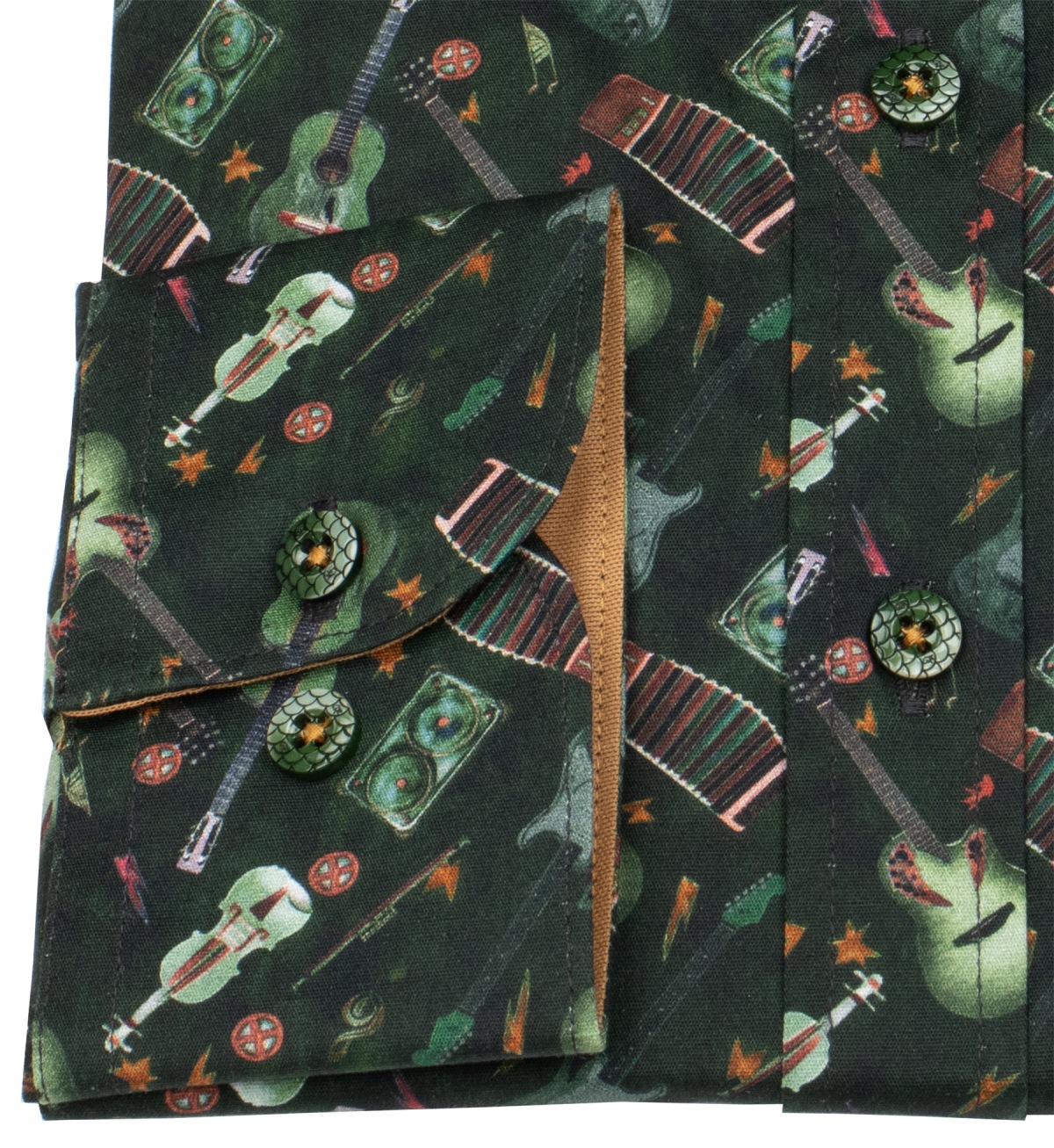 A Fish Named Fred Hemd - Modern Fit - Print - Musikinstrumente - dunkelgrün