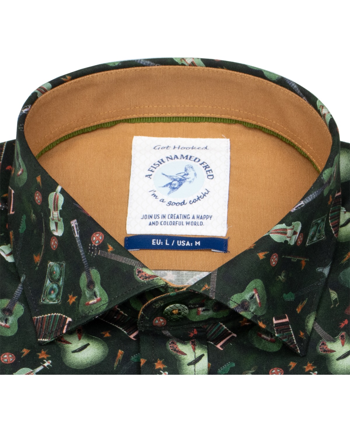 A Fish Named Fred Hemd - Modern Fit - Print - Musikinstrumente - dunkelgrün