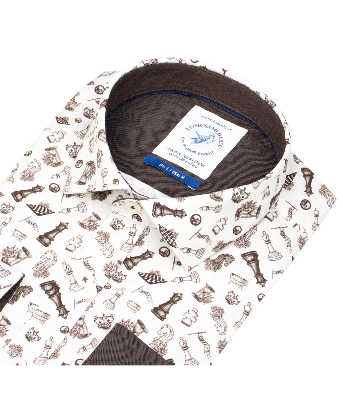 A Fish Named Fred Hemd - Modern Fit - Print - Schach - braun - ohne OVP