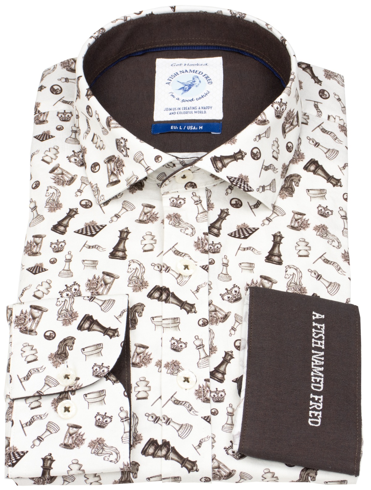 A Fish Named Fred Hemd - Modern Fit - Print - Schach - braun - ohne OVP