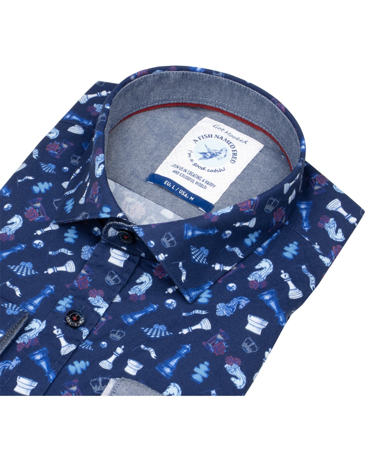 A Fish Named Fred Hemd - Modern Fit - Print - Schach - dunkelblau - ohne OVP