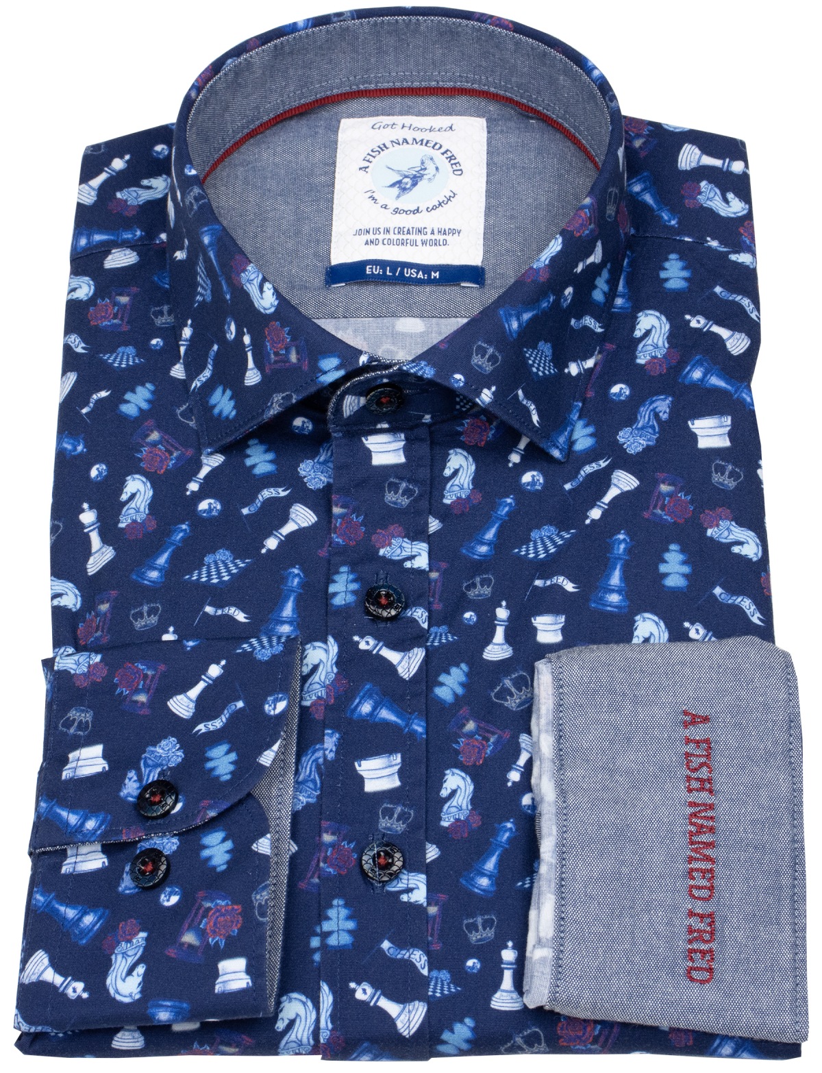 A Fish Named Fred Hemd - Modern Fit - Print - Schach - dunkelblau - ohne OVP