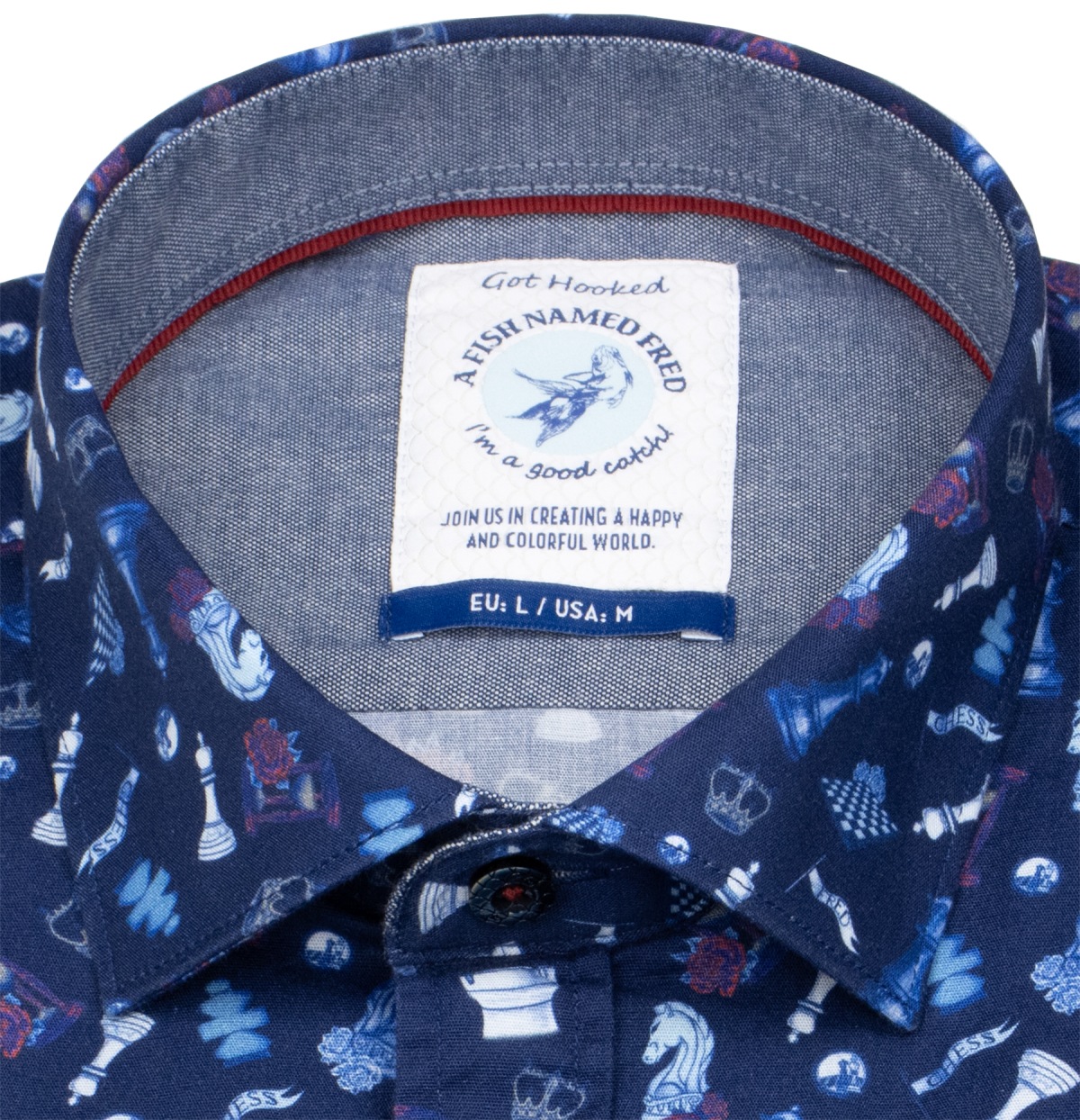 A Fish Named Fred Hemd - Modern Fit - Print - Schach - dunkelblau - ohne OVP