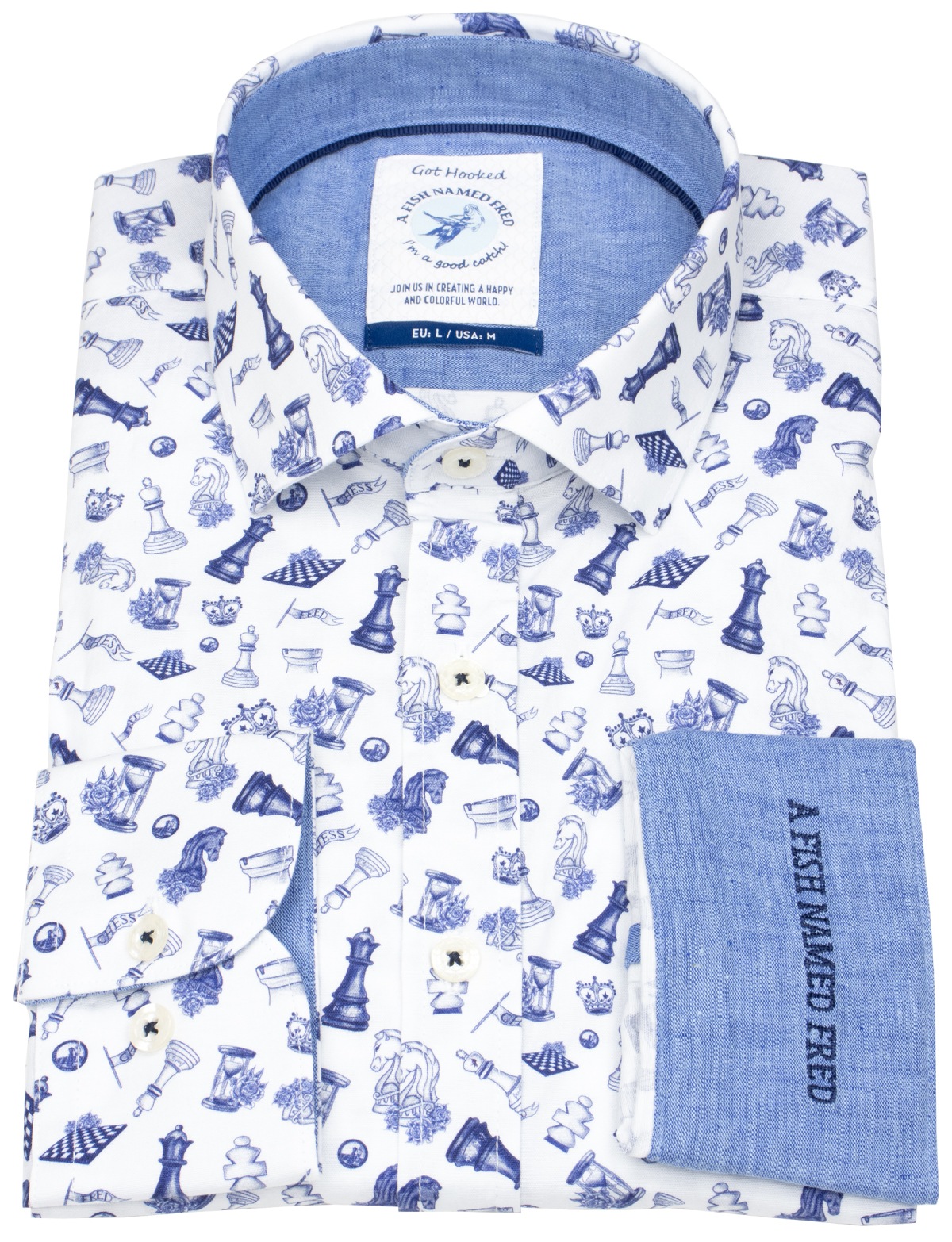 A Fish Named Fred Hemd - Modern Fit - Print - Schach - hellblau - ohne OVP