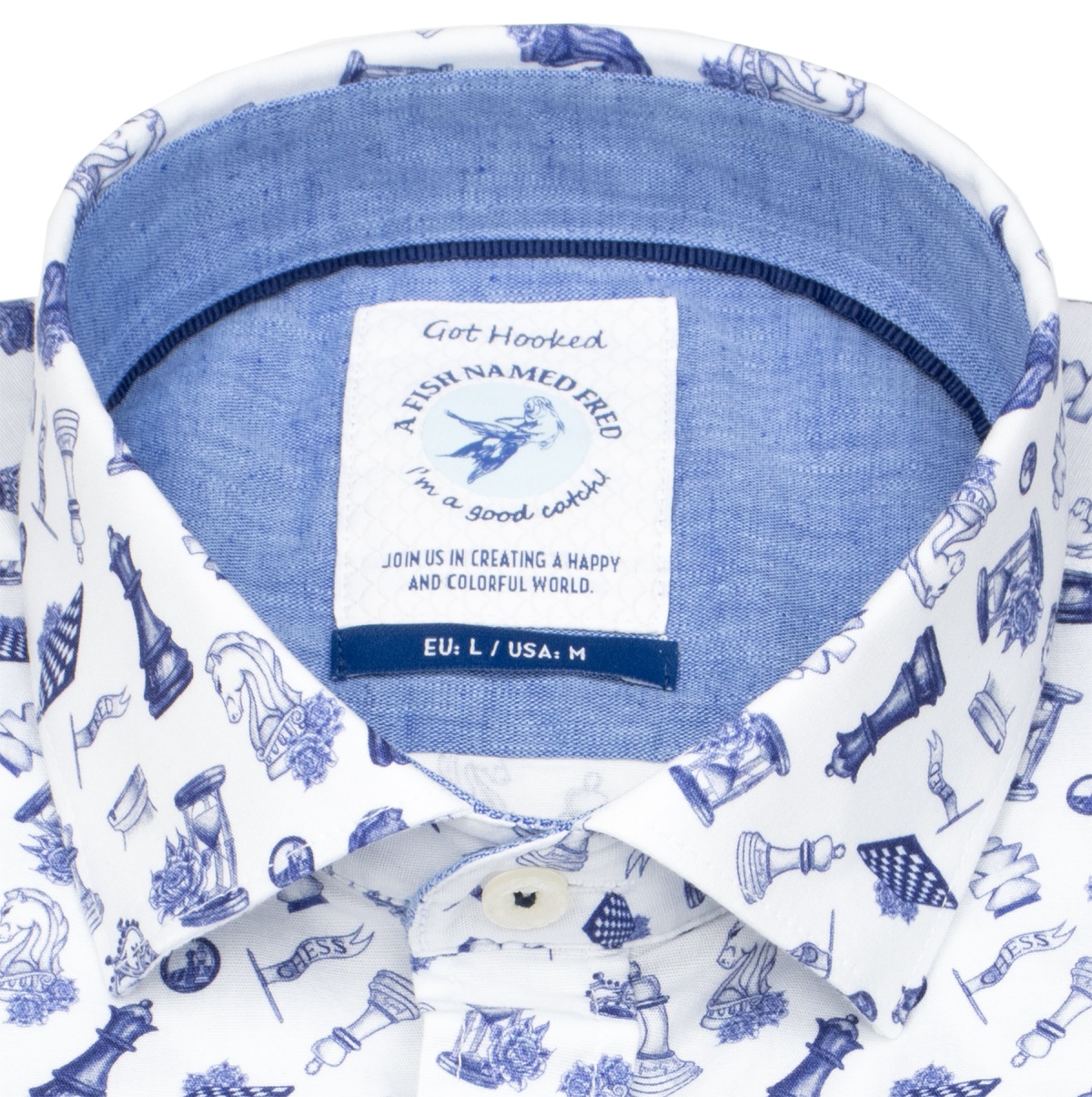 A Fish Named Fred Hemd - Modern Fit - Print - Schach - hellblau - ohne OVP