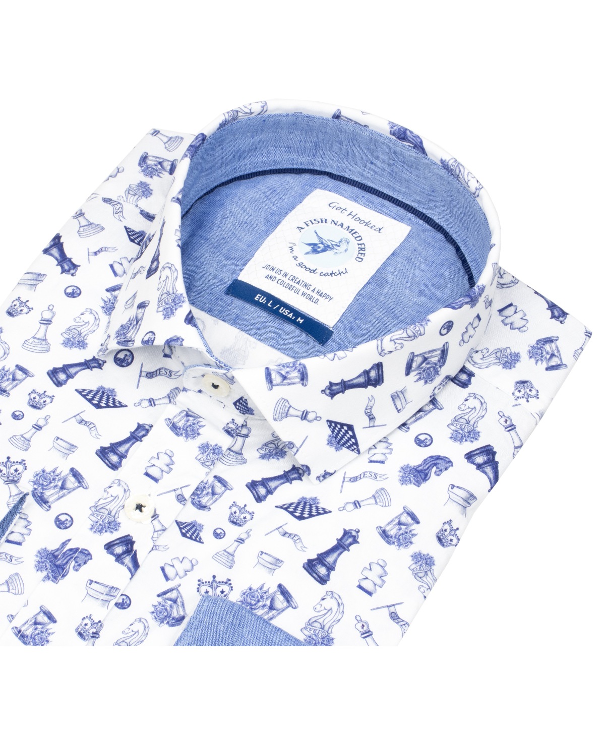 A Fish Named Fred Hemd - Modern Fit - Print - Schach - hellblau - ohne OVP