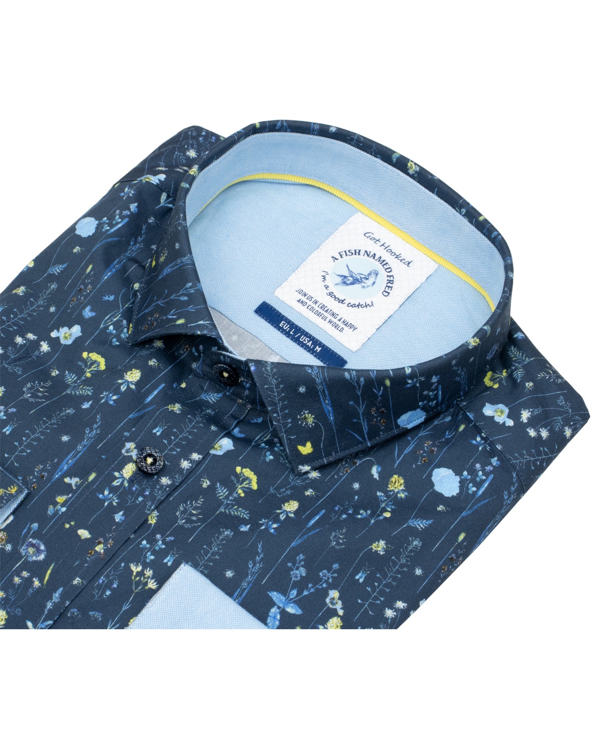 A Fish Named Fred Hemd - Modern Fit - Print - Wildblumen - dunkelblau