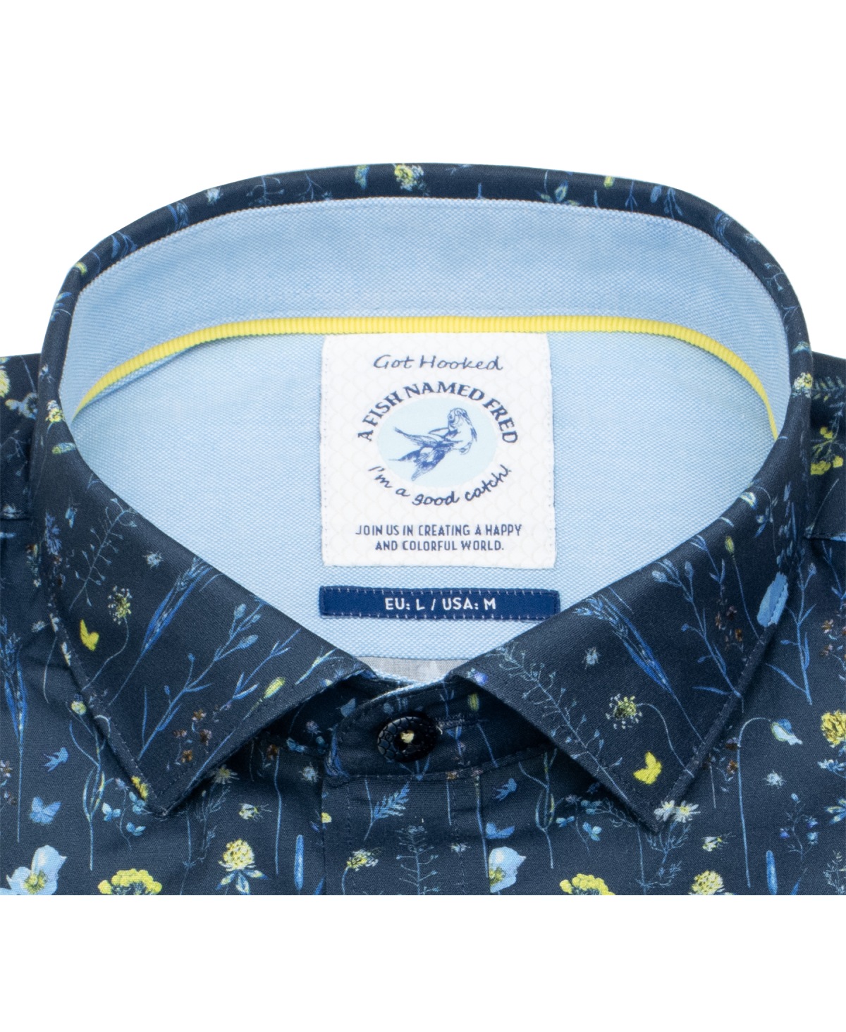 A Fish Named Fred Hemd - Modern Fit - Print - Wildblumen - dunkelblau