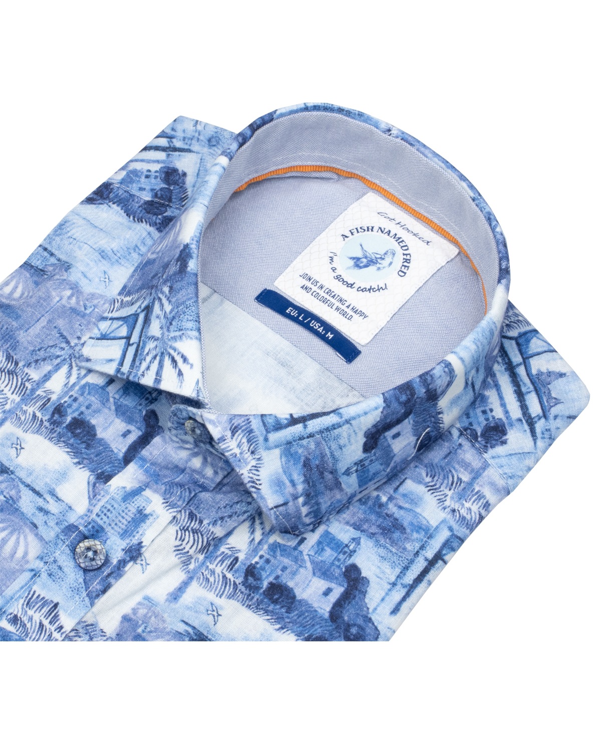 A Fish Named Fred Kurzarmhemd - Modern Fit - Insel - blau