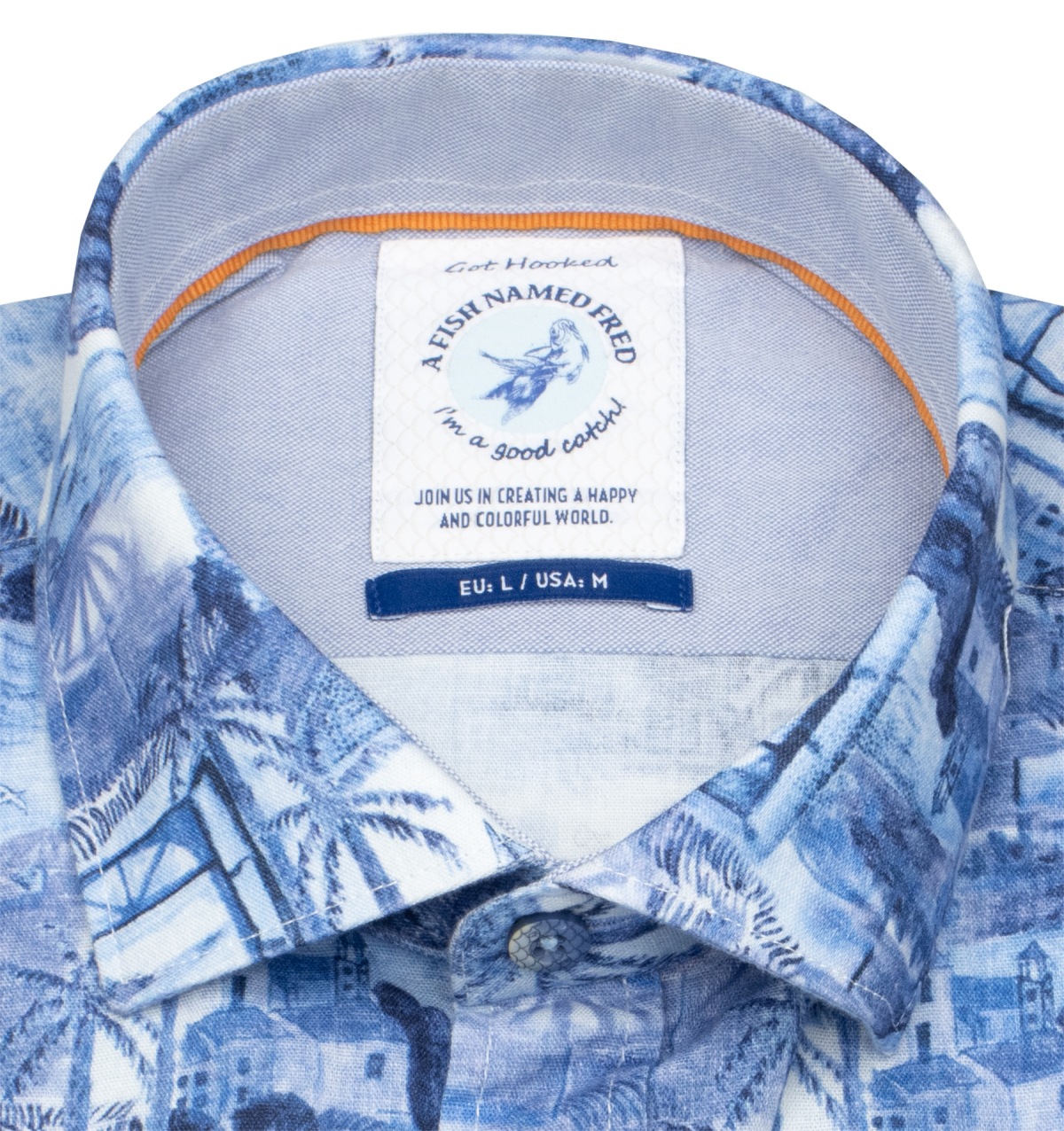 A Fish Named Fred Kurzarmhemd - Modern Fit - Insel - blau