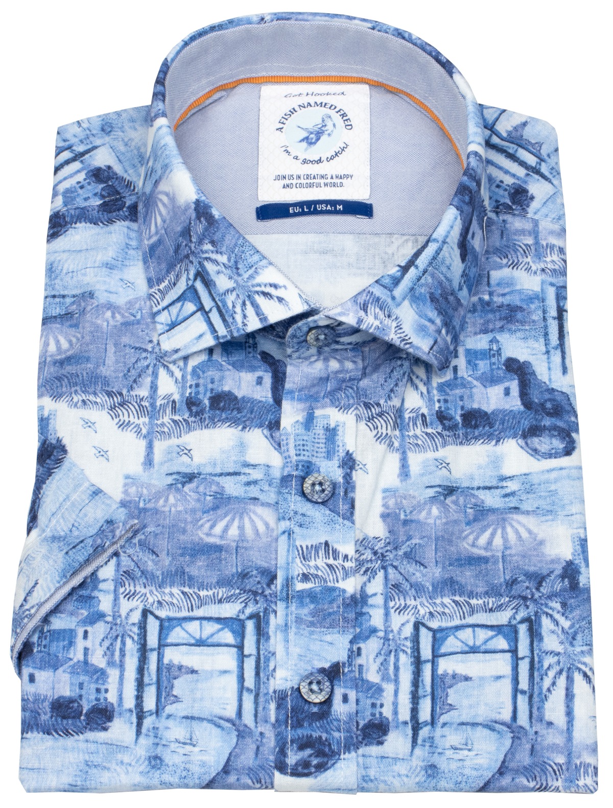A Fish Named Fred Kurzarmhemd - Modern Fit - Insel - blau