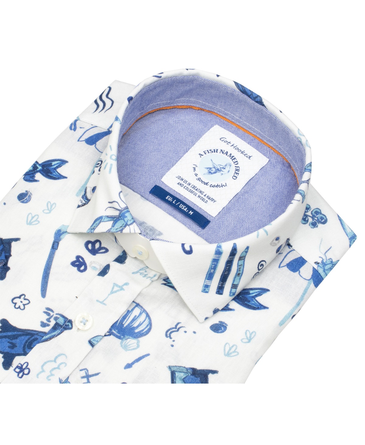 A Fish Named Fred Kurzarmhemd - Modern Fit - Maritim - blau