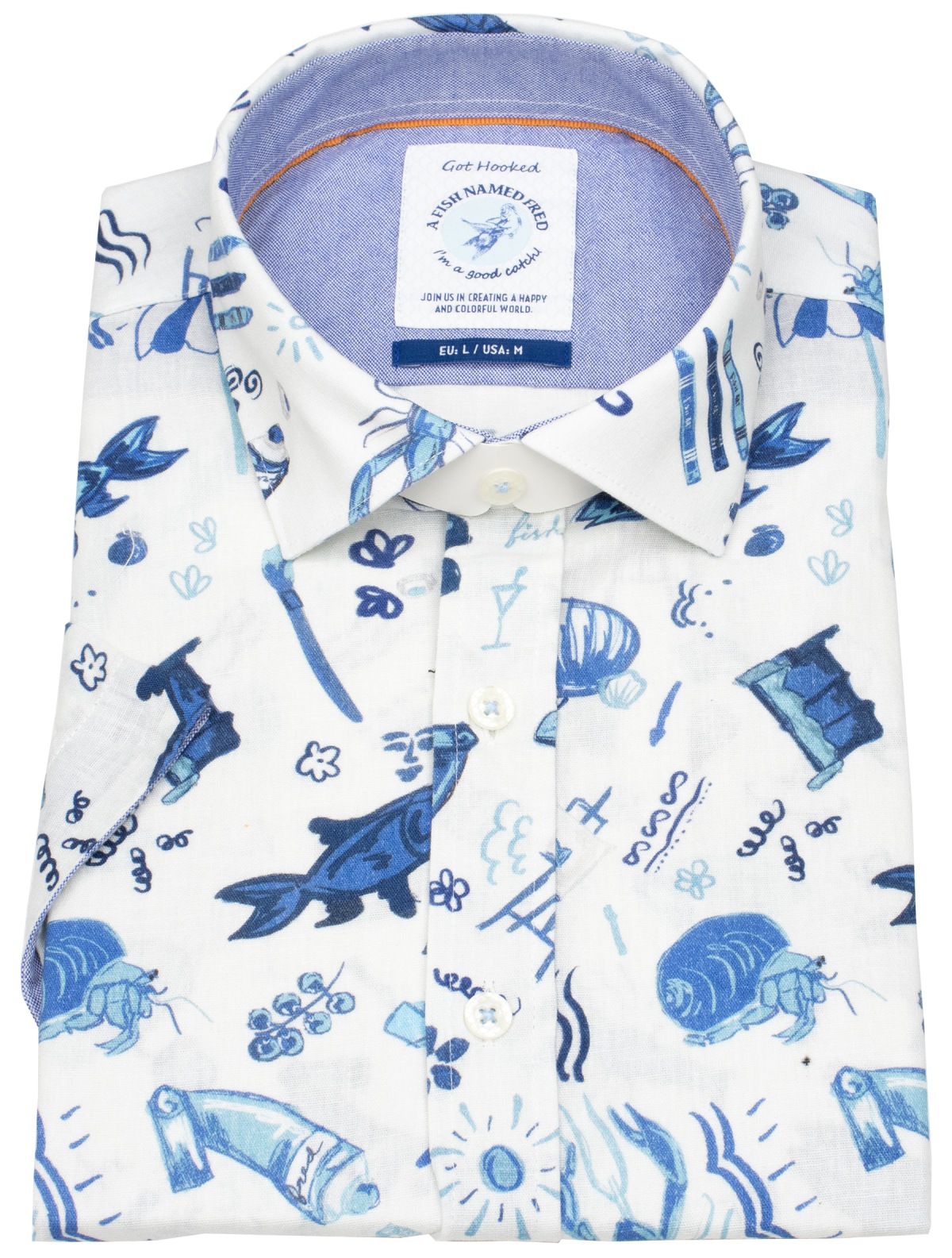 A Fish Named Fred Kurzarmhemd - Modern Fit - Maritim - blau