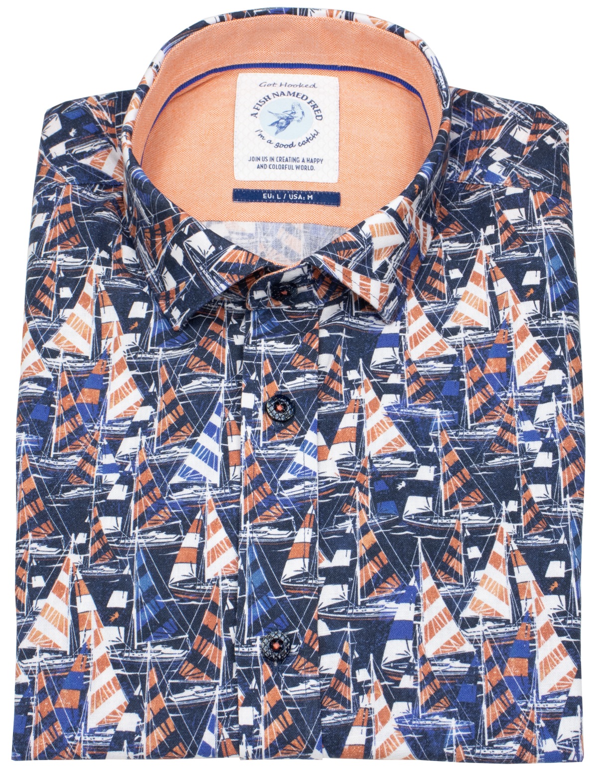 A Fish Named Fred Kurzarmhemd - Modern Fit - Segelboote - blau