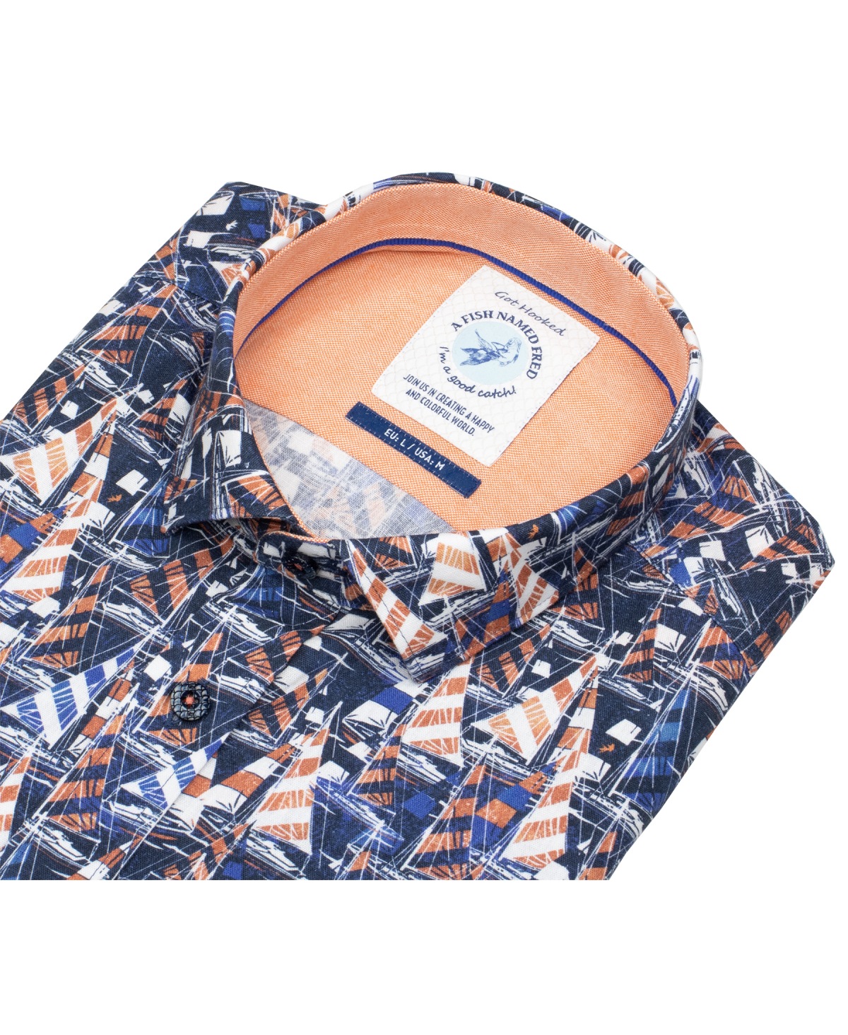A Fish Named Fred Kurzarmhemd - Modern Fit - Segelboote - blau