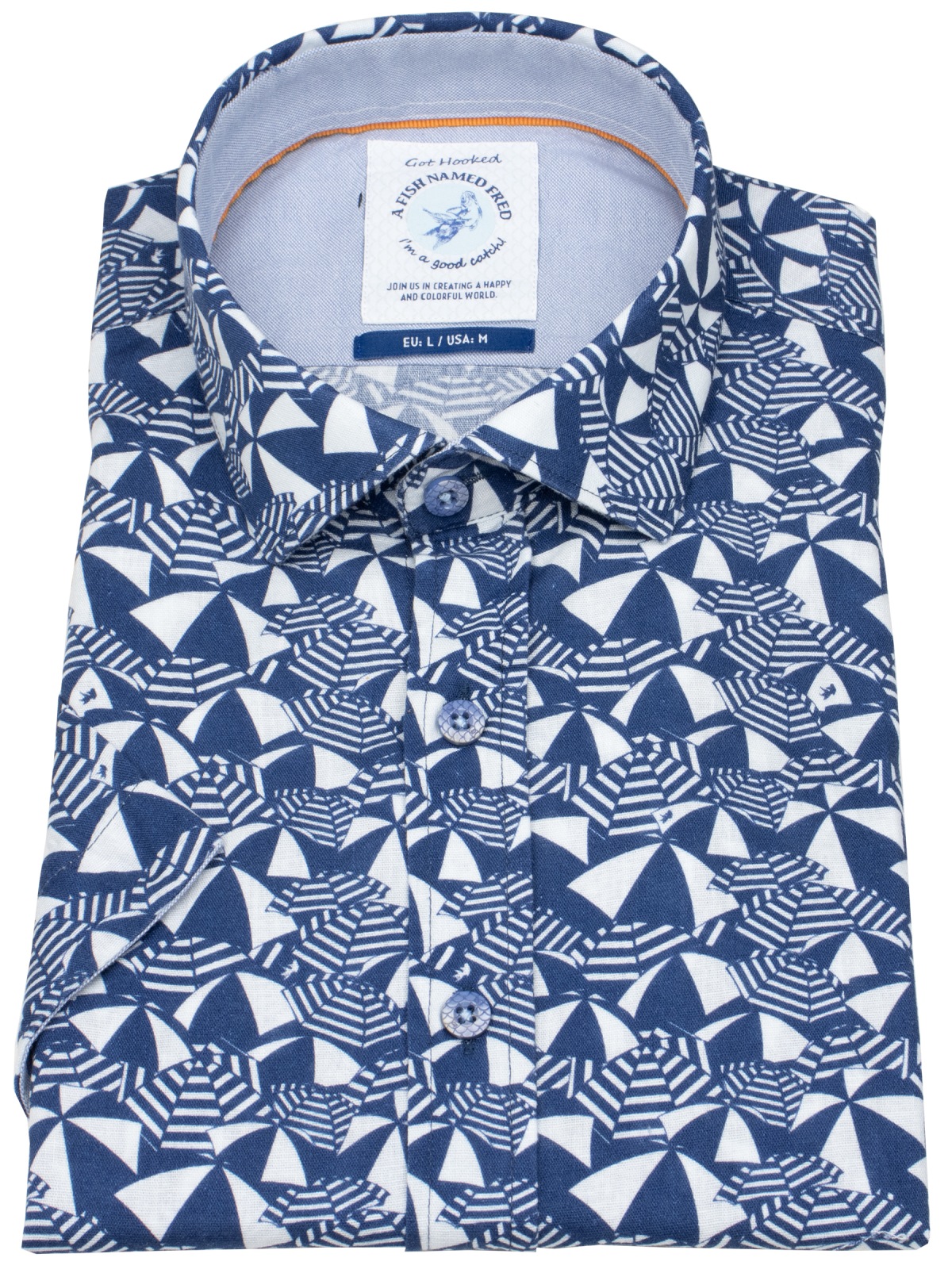 A Fish Named Fred Kurzarmhemd - Modern Fit - Sonnenschirme - blau / weiß