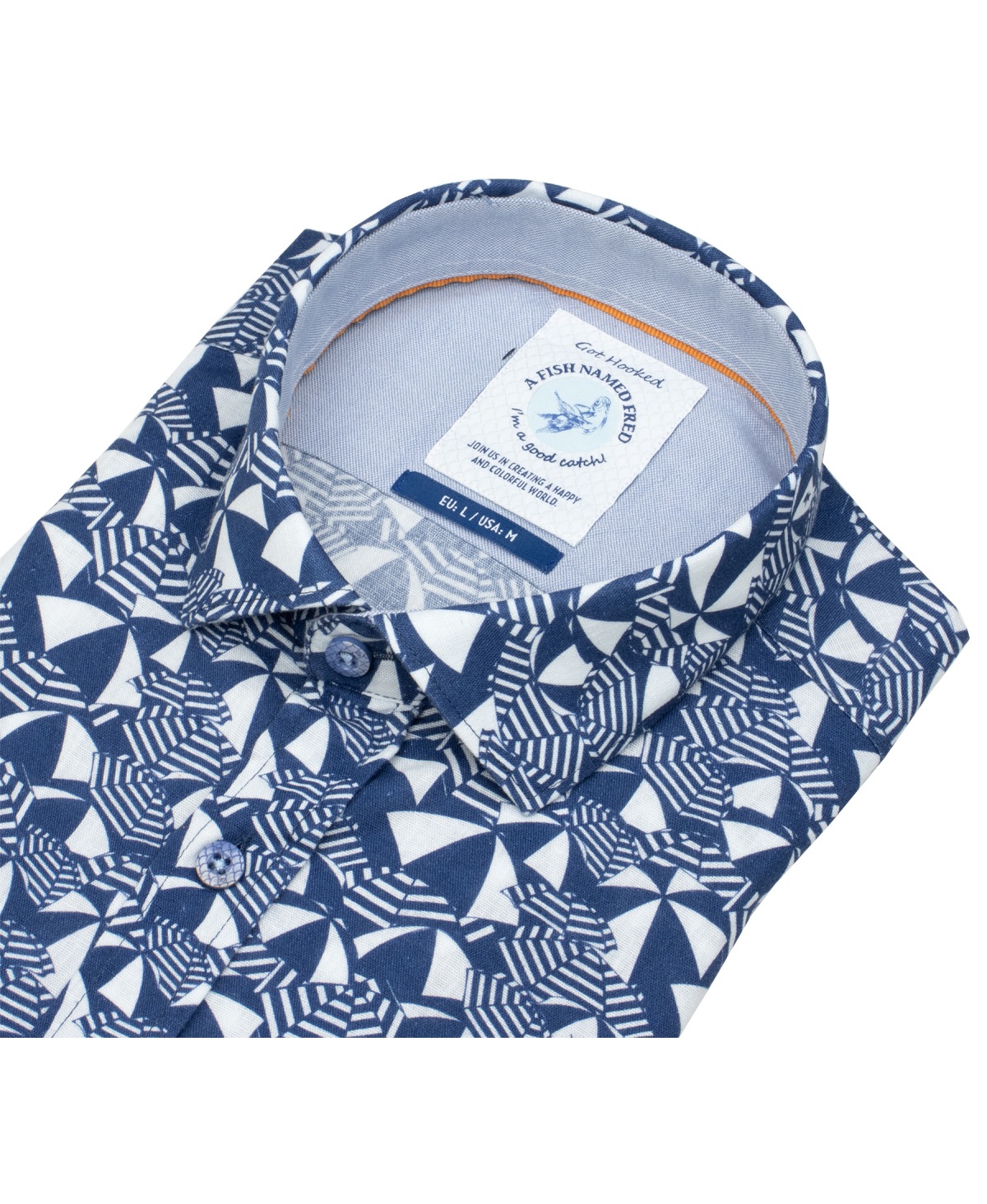 A Fish Named Fred Kurzarmhemd - Modern Fit - Sonnenschirme - blau / weiß