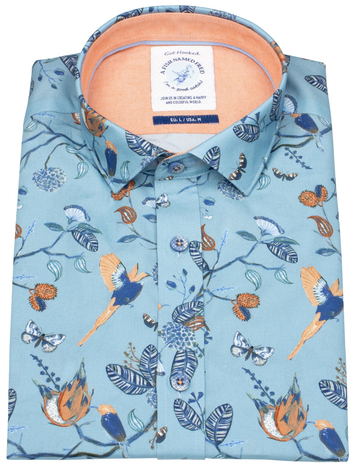 A Fish Named Fred Kurzarmhemd - Modern Fit - Vögel - hellblau