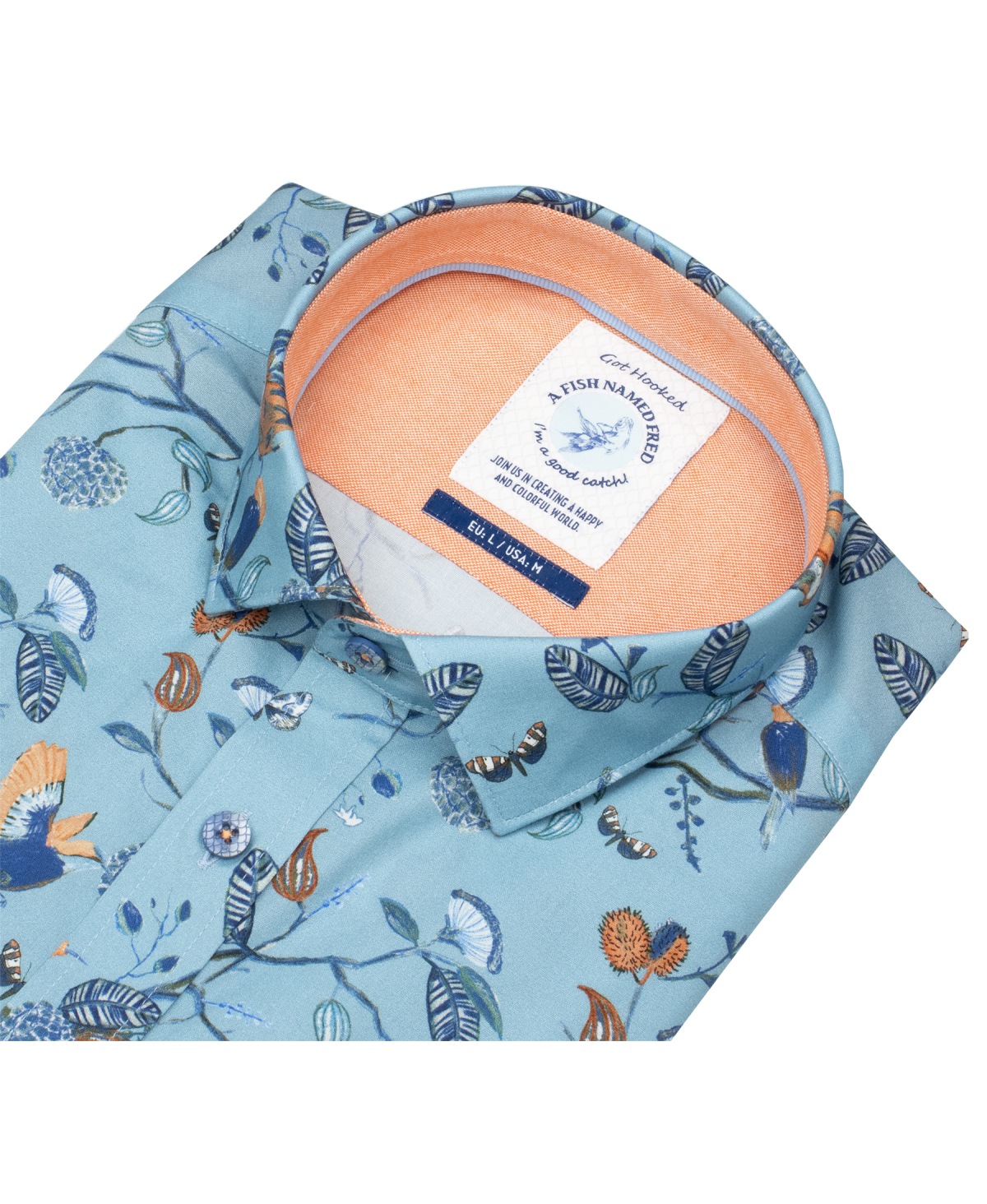 A Fish Named Fred Kurzarmhemd - Modern Fit - Vögel - hellblau