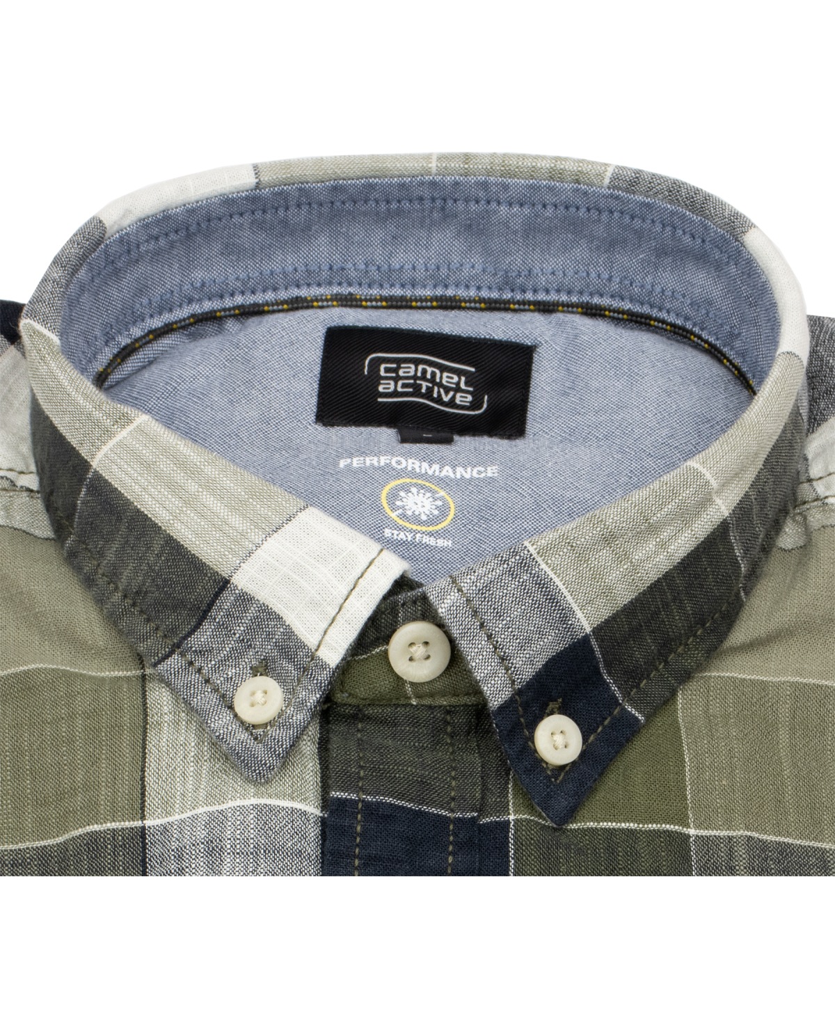 Camel Active Kurzarmhemd - Regular Fit - Button Down - kariert - olivgrün