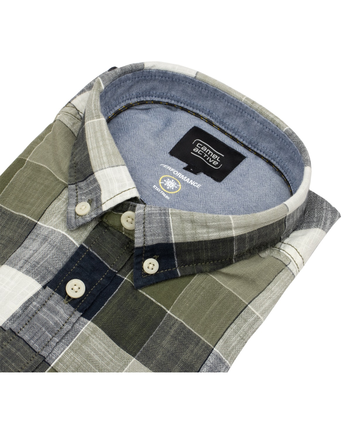 Camel Active Kurzarmhemd - Regular Fit - Button Down - kariert - olivgrün