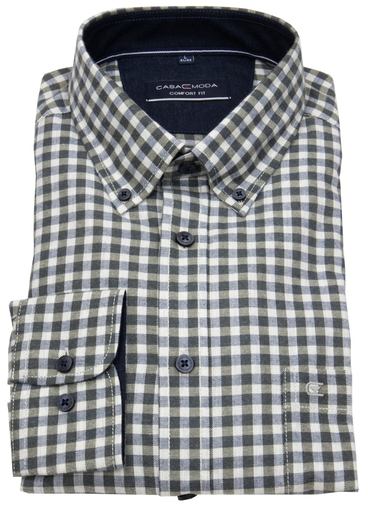 Casa Moda FlanellShirt - Comfort Fit - Button Down Collar - Checked - Green - w/o OP