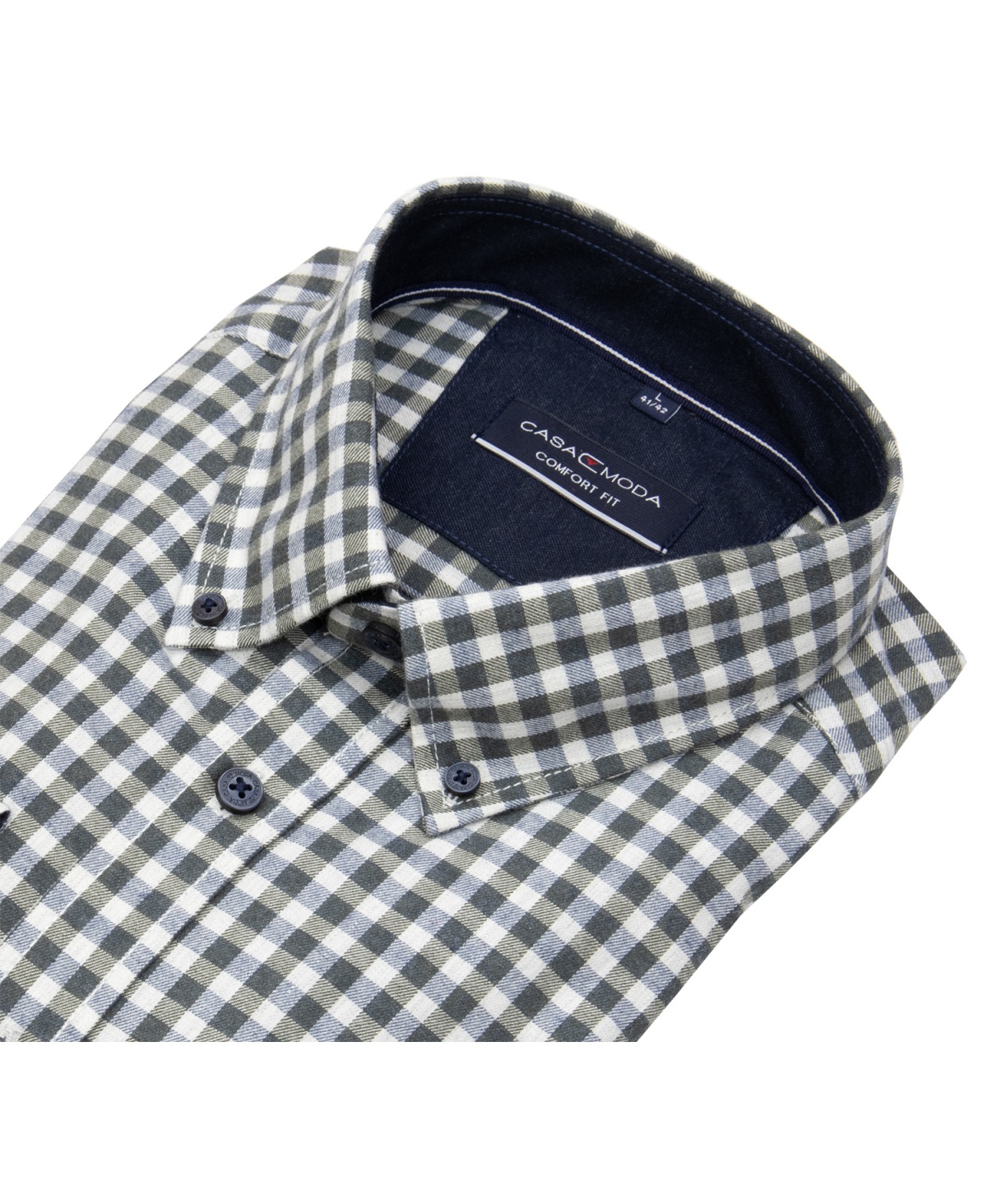 Casa Moda FlanellShirt - Comfort Fit - Button Down Collar - Checked - Green - w/o OP