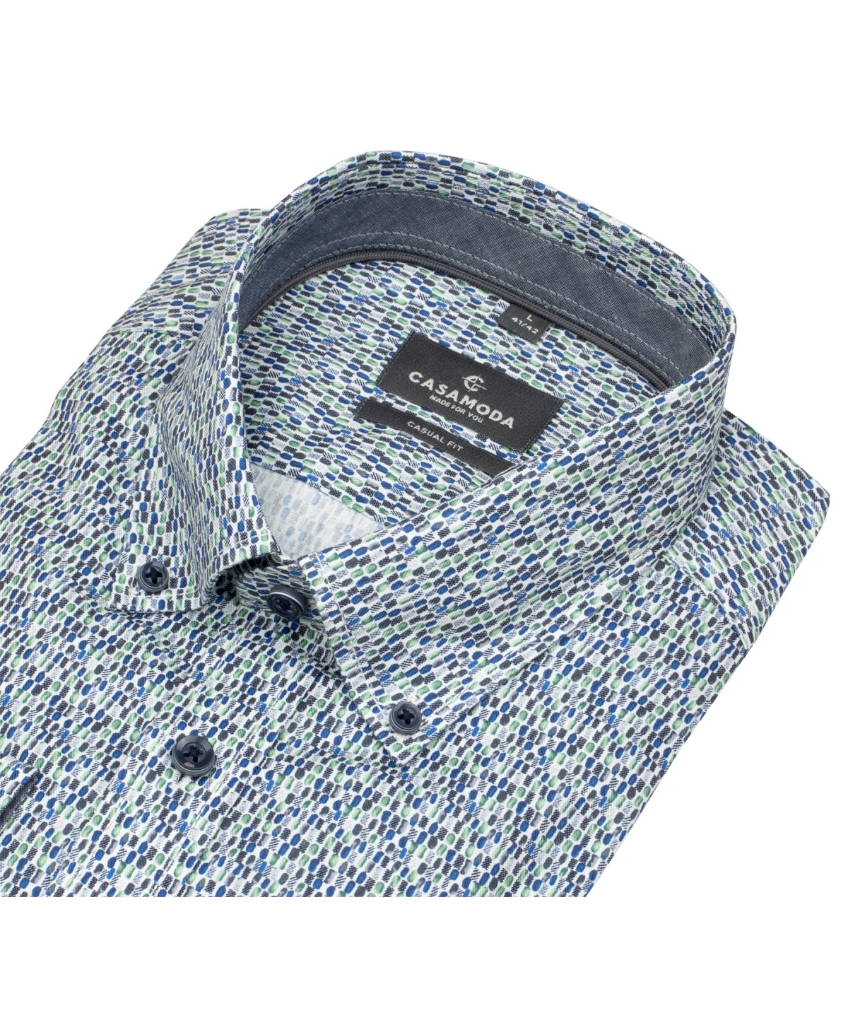 Casa Moda Hemd - Casual Fit - Button Down - Kontrastknöpfe - blau