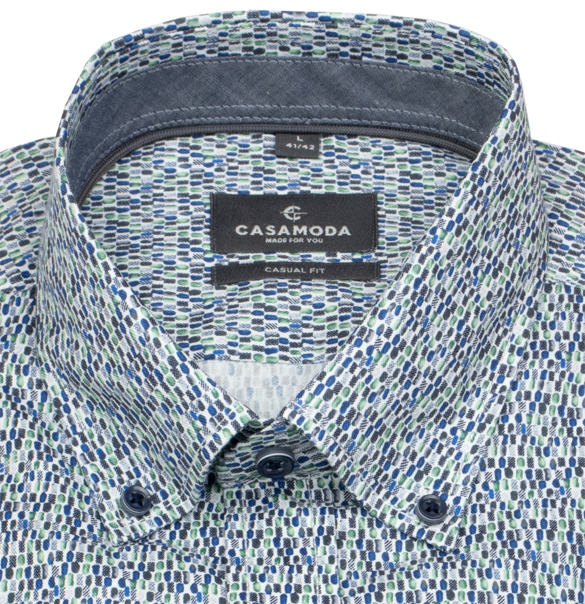 Casa Moda Hemd - Casual Fit - Button Down - Kontrastknöpfe - blau
