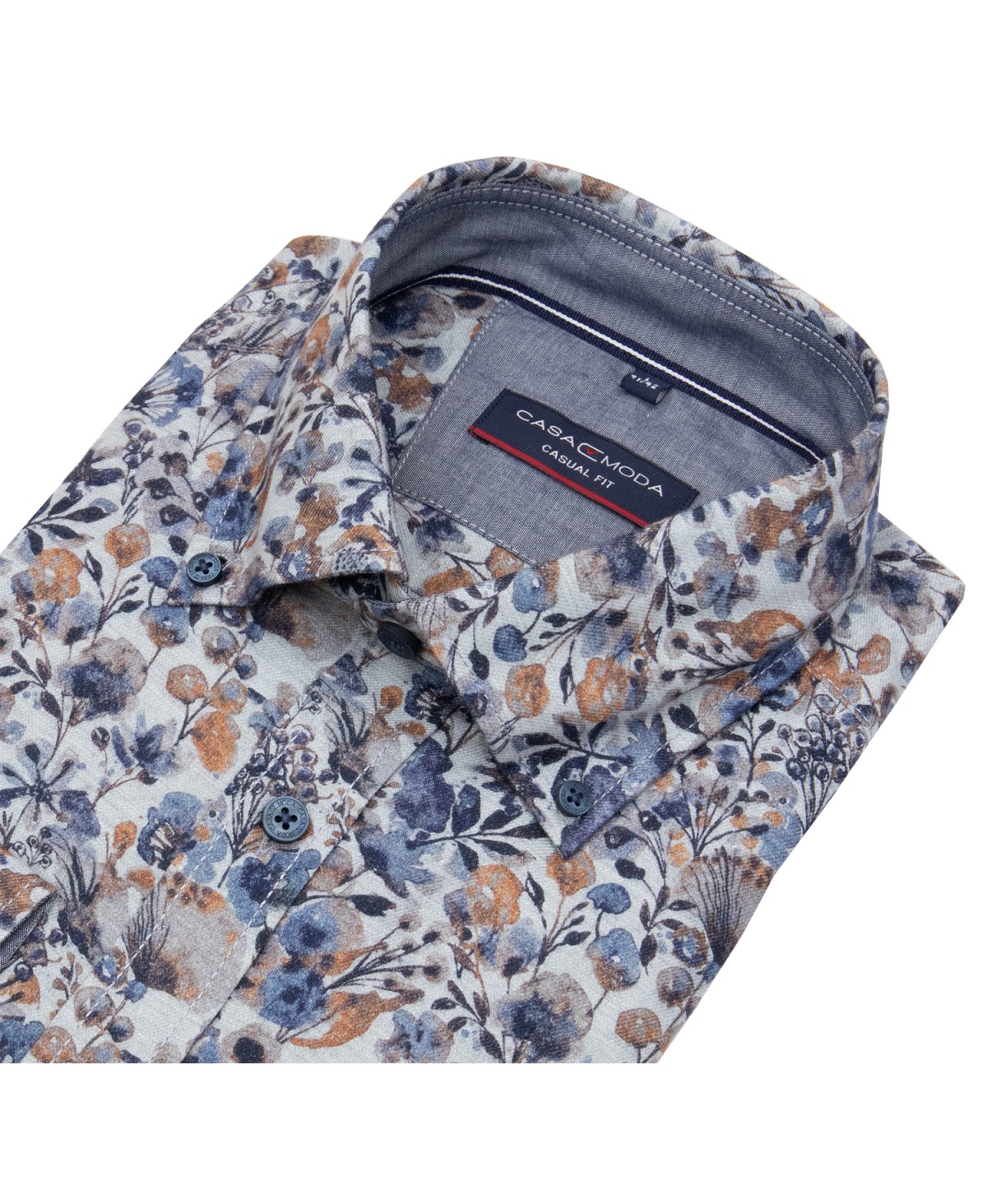 Casa Moda Hemd - Casual Fit - Kentkragen - Print - hellgrau - extra langer 72cm Arm - ohne OVP