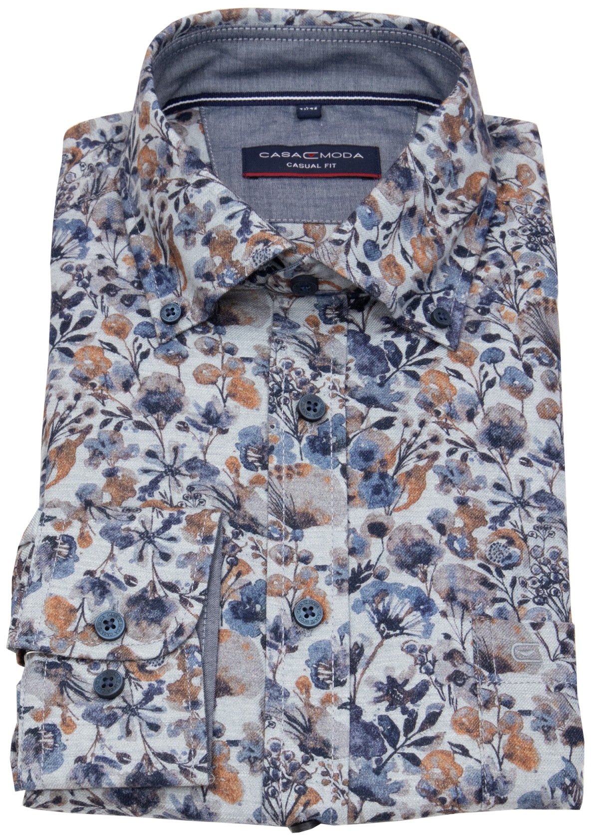 Casa Moda Hemd - Casual Fit - Kentkragen - Print - hellgrau - extra langer 72cm Arm - ohne OVP