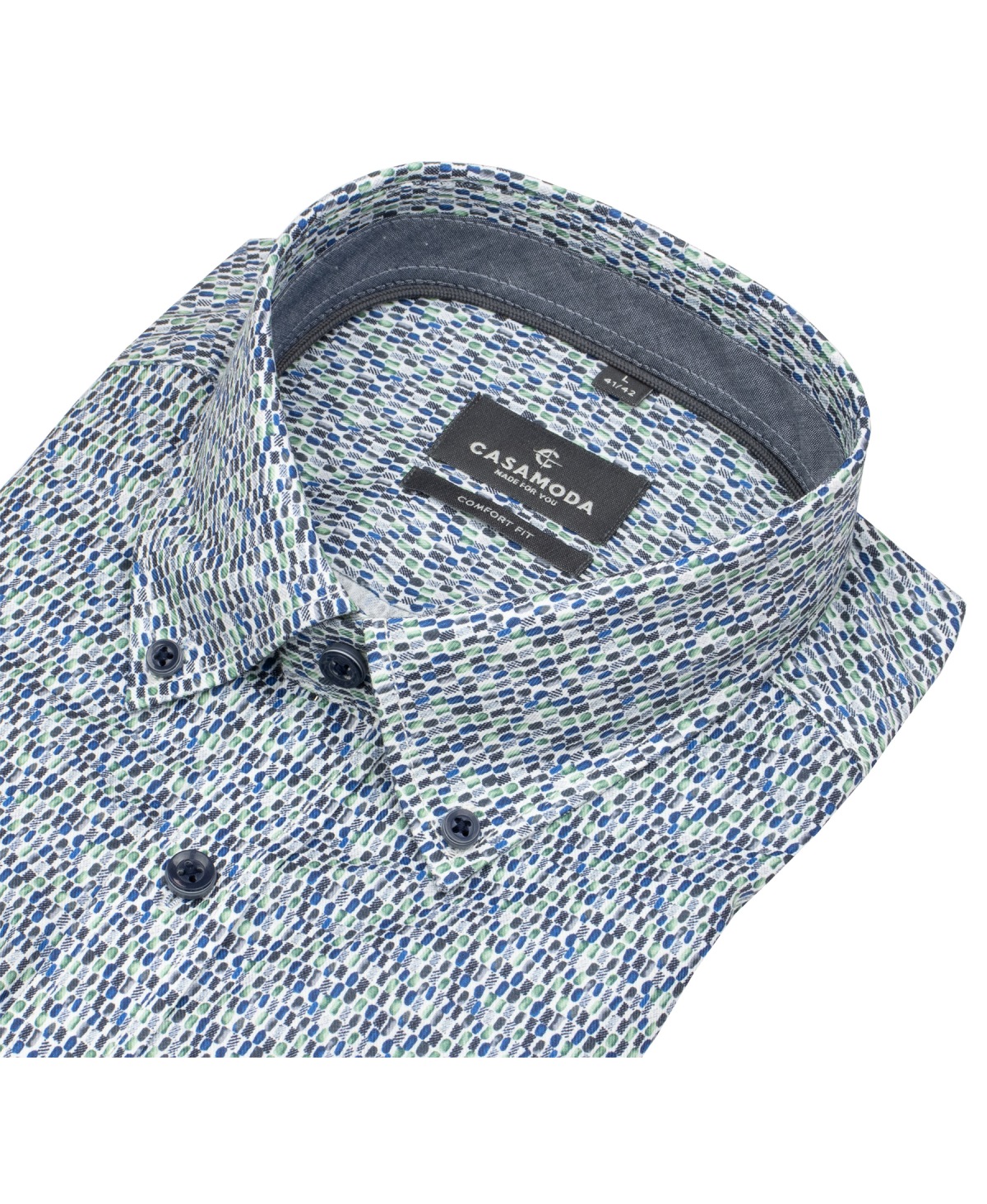 Casa Moda Hemd - Comfort Fit - Button Down - Kontrastknöpfe - Print - blau