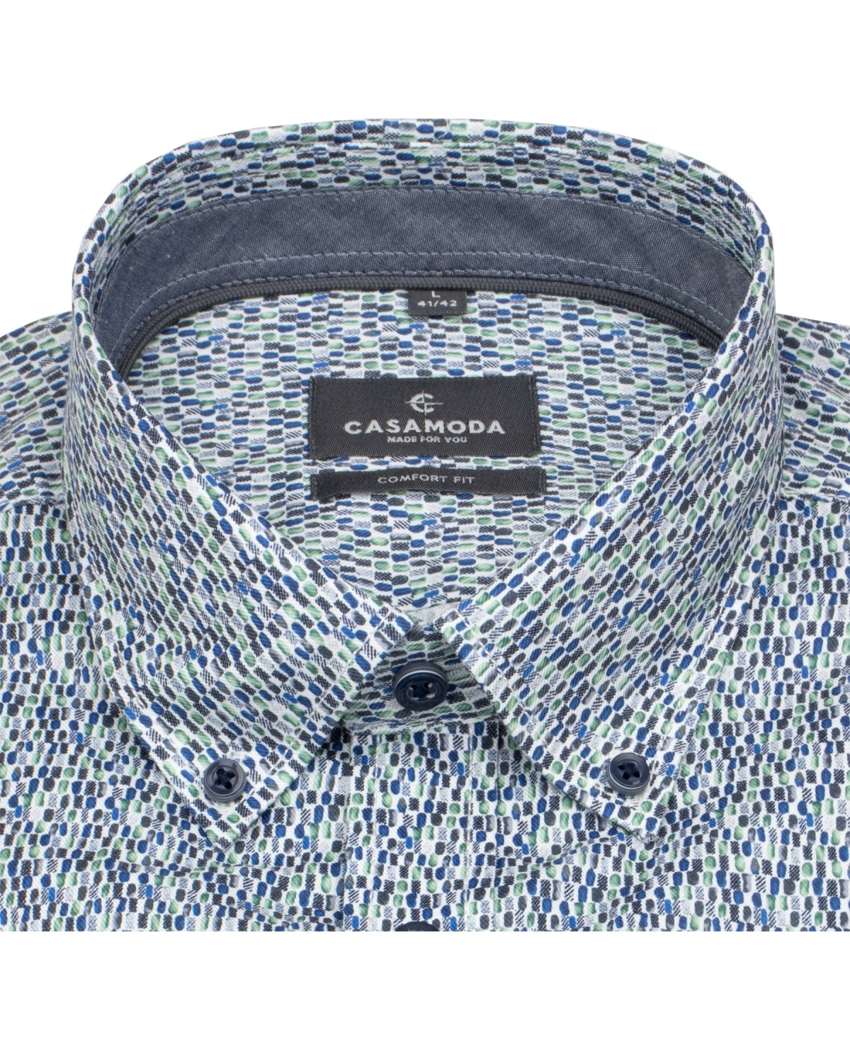 Casa Moda Hemd - Comfort Fit - Button Down - Kontrastknöpfe - Print - blau