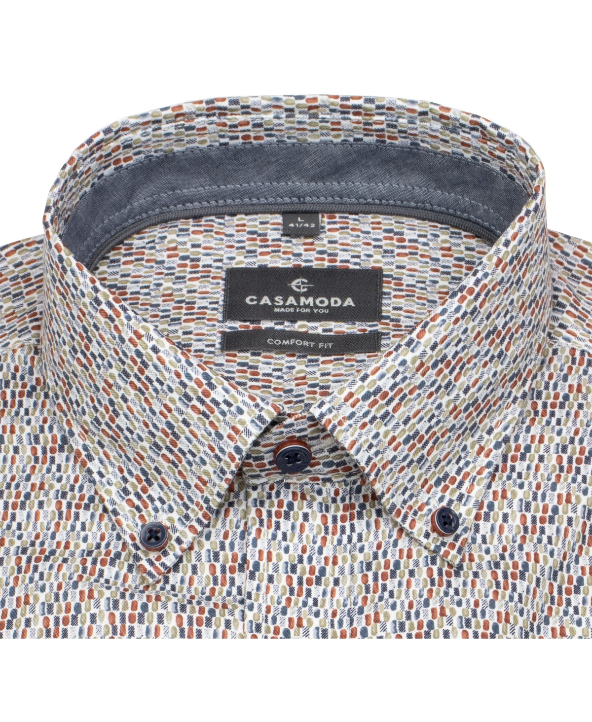 Casa Moda Hemd - Comfort Fit - Button Down - Kontrastknöpfe - Print - rot
