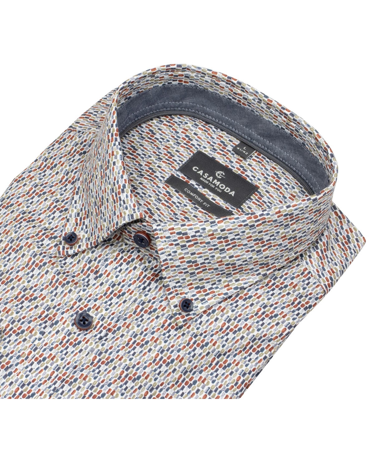 Casa Moda Hemd - Comfort Fit - Button Down - Kontrastknöpfe - Print - rot