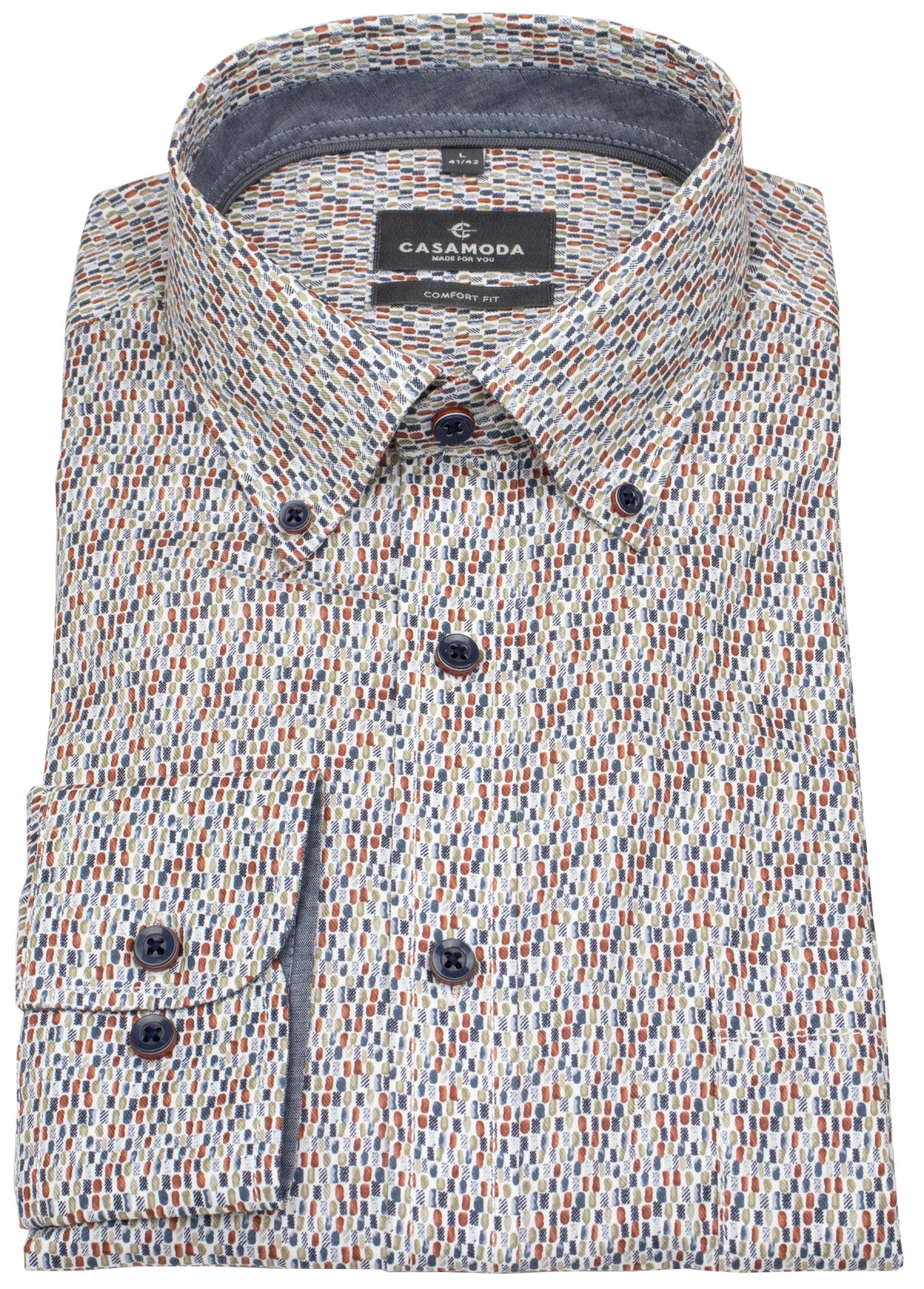 Casa Moda Hemd - Comfort Fit - Button Down - Kontrastknöpfe - Print - rot