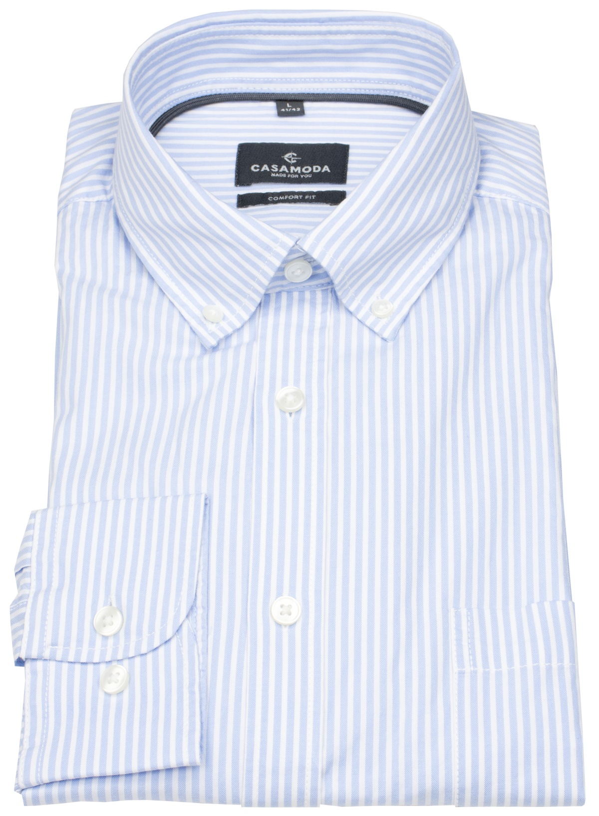 Casa Moda Hemd - Comfort Fit - Button Down Kragen - Streifen - hellblau / weiß