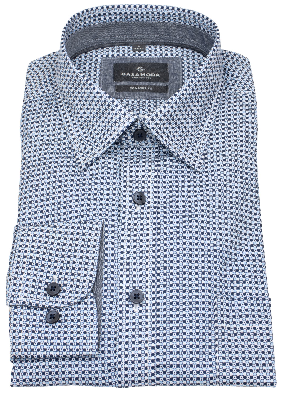 Casa Moda Hemd - Comfort Fit - Kentkragen - Print - blau / hellblau