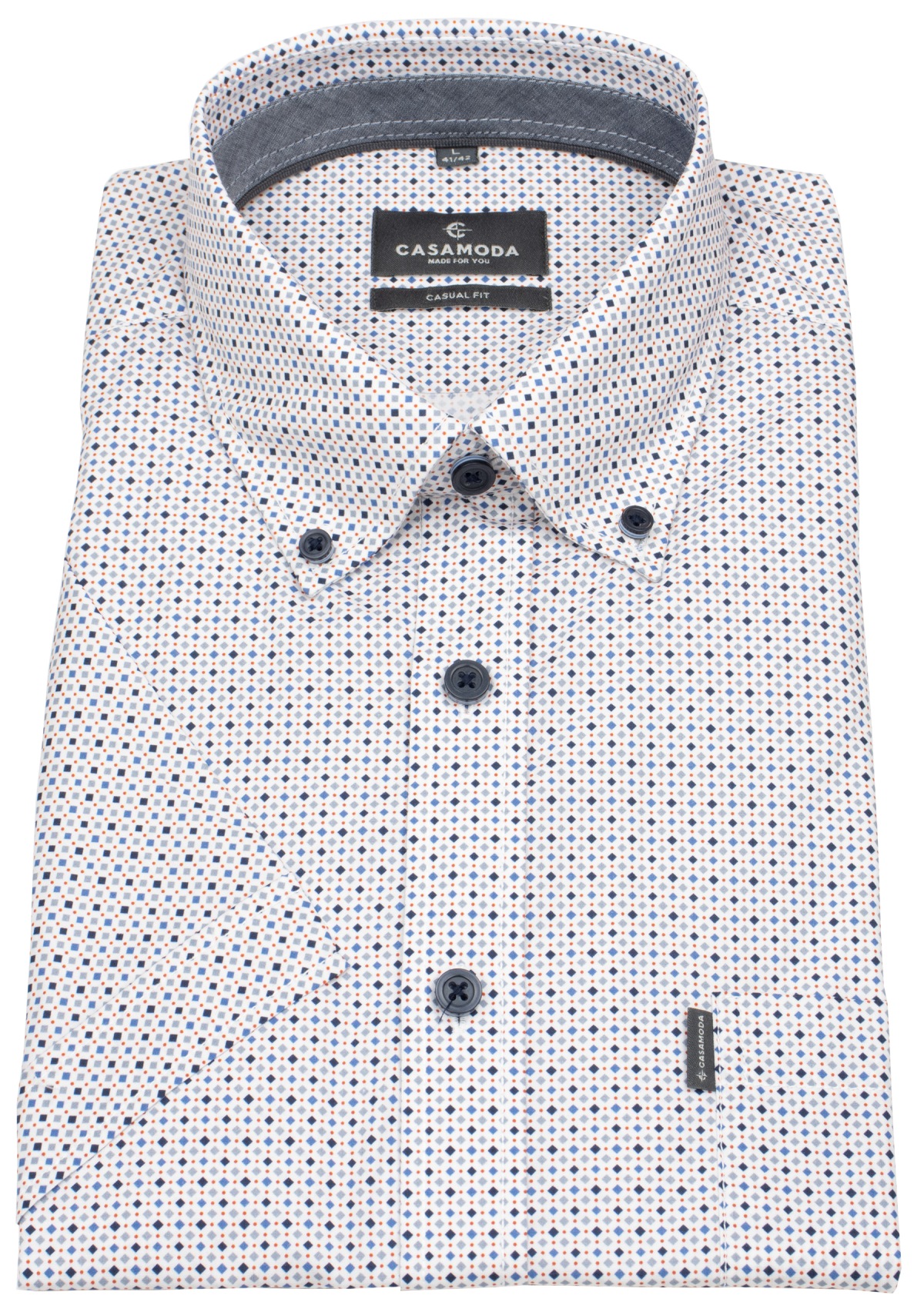 Casa Moda Kurzarmhemd - Casual Fit - Button Down - Kontrastknöpfe - Print - mehrfarbig