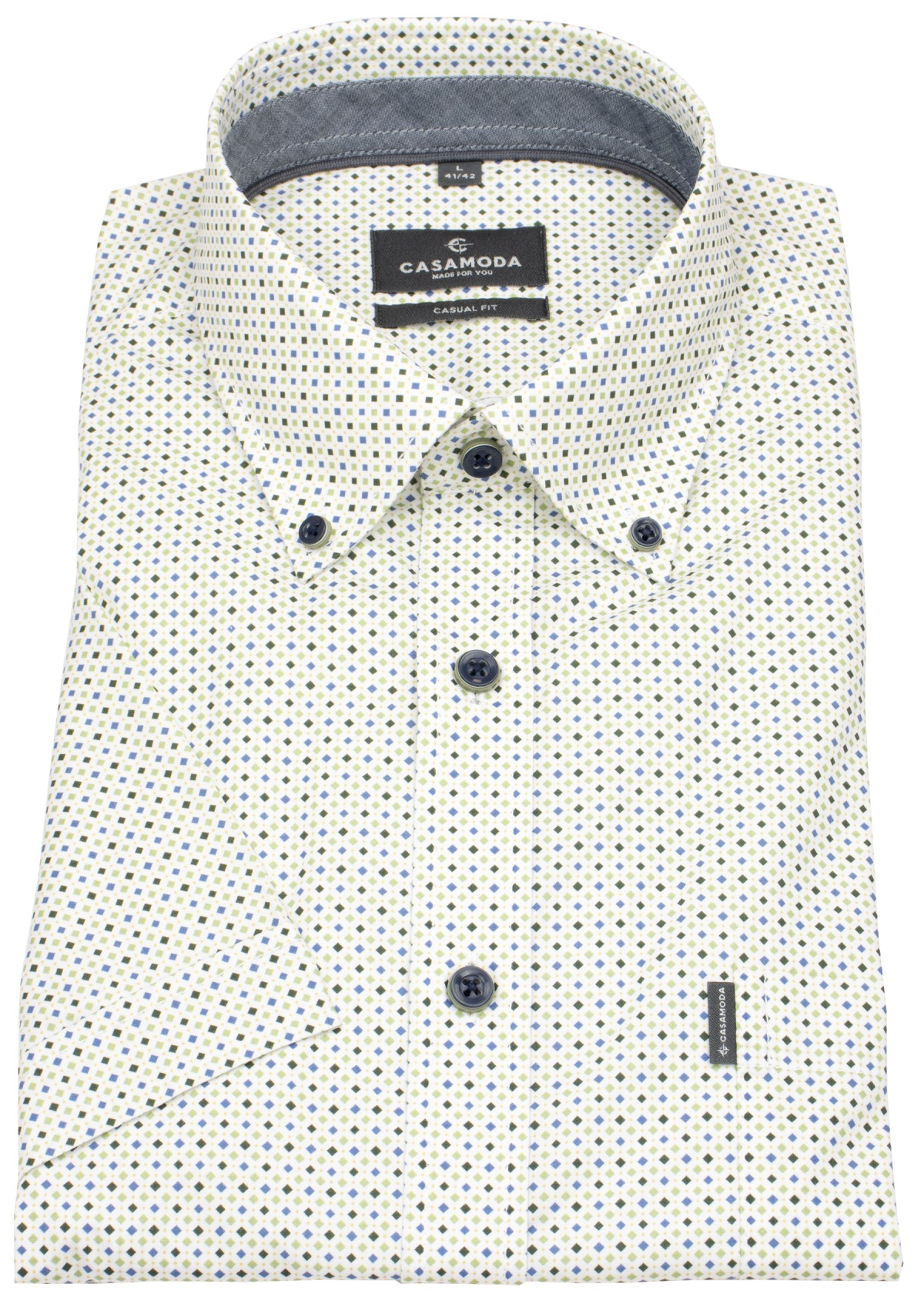 Casa Moda Kurzarmhemd - Casual Fit - Button Down - Kontrastknöpfe - Print - mehrfarbig