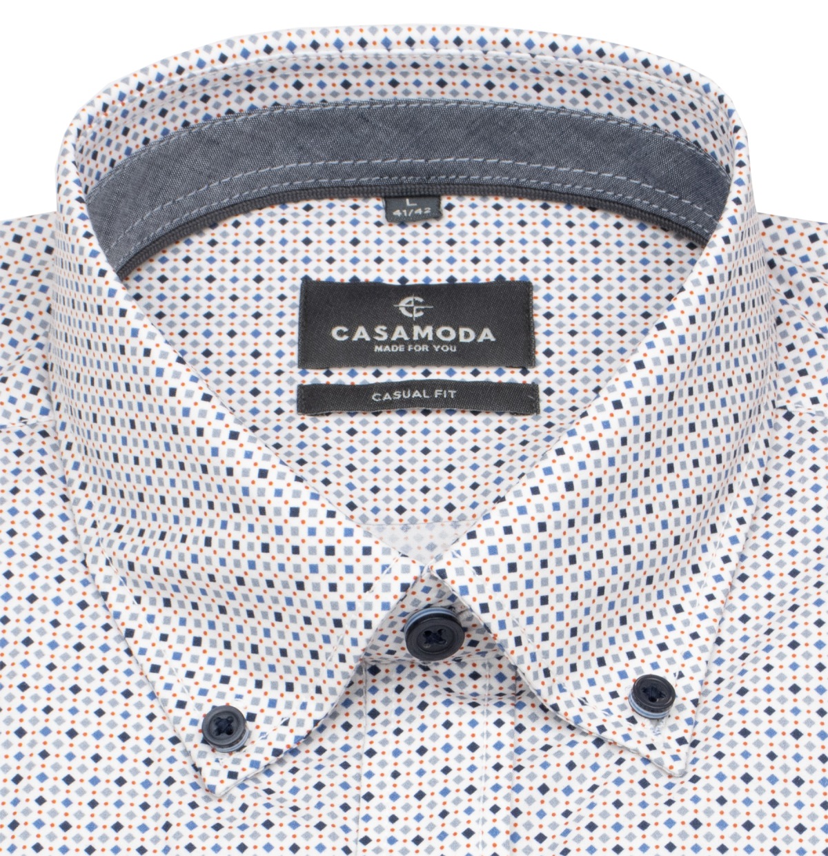Casa Moda Kurzarmhemd - Casual Fit - Button Down - Kontrastknöpfe - Print - mehrfarbig