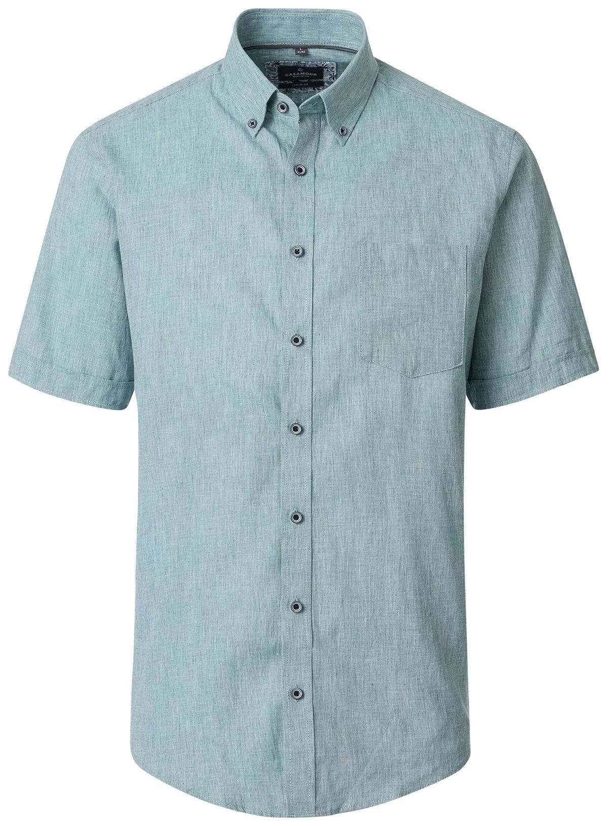 Casa Moda Kurzarmhemd - Casual Fit - Button Down - Leinen-Mix - grün