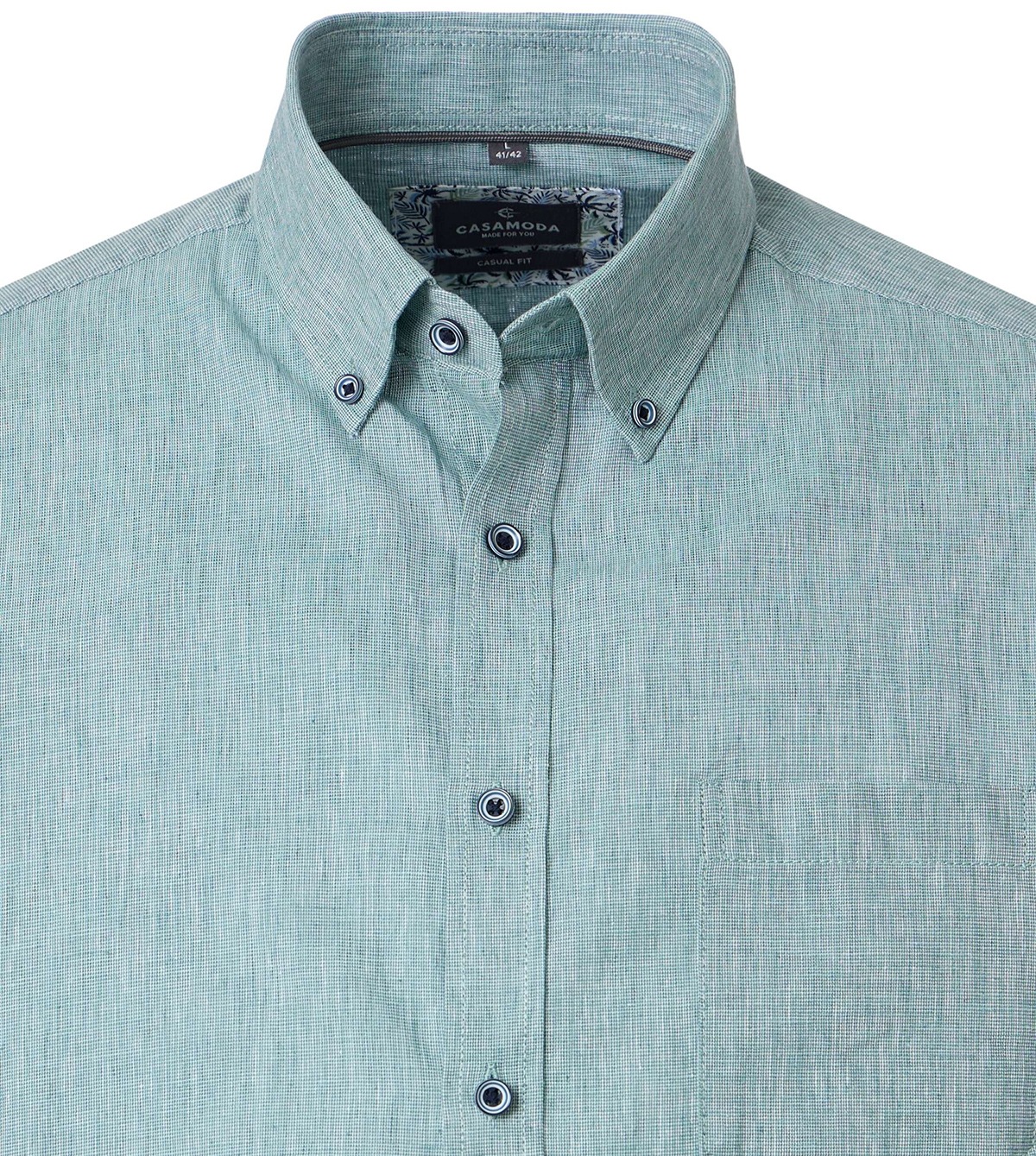 Casa Moda Kurzarmhemd - Casual Fit - Button Down - Leinen-Mix - grün